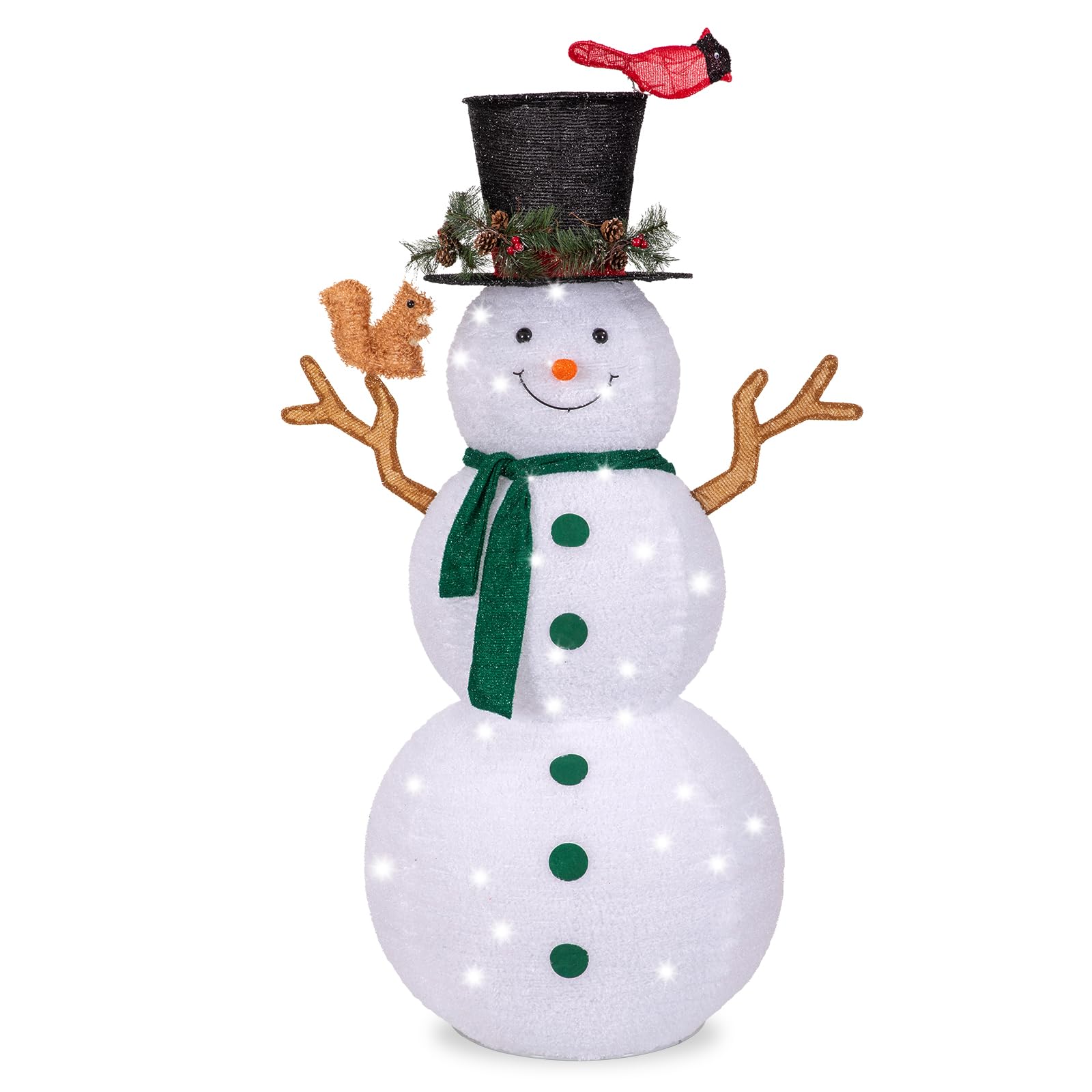 NALONE 6FT LED Lighted Snowman Outdoor Christmas Decor - 200 Warm White Lights with Timer, Collapsible Holiday Yard Decoration Featuring Fluffy Snowman with Bird & Squirrel - Perfect for Front Yard, Porch, and Garden Holiday Displays