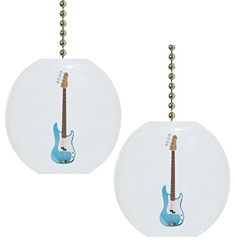 2 Pack Blue Guitar Shaped Ceramic Fan Pulls - Vintage Style Ceiling Fan Light Switch Decor for Home, Kitchen, Bedroom, and Music Room