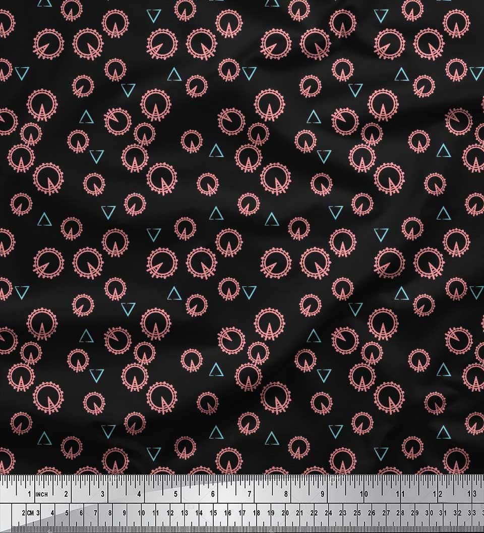 Soimoi Black Viscose Chiffon Fabric by The Yard - 42 Inch Wide - London Eye & Triangle Monument Print - Lightweight Flowy Material for Dresses, Scarves & Home Decor
