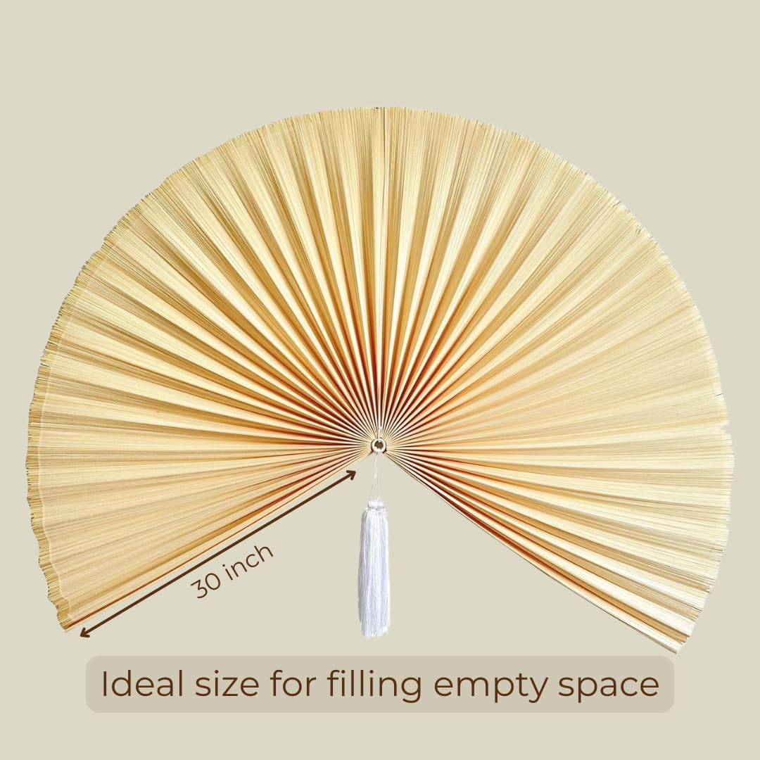 Large 60in Handmade Natural Bamboo Folding Wall Fan - Boho Decorative Fan for Bedroom, Over the Bed Headboard & Wall Decor - Perfect for Home, Office, and Tropical Themed Spaces
