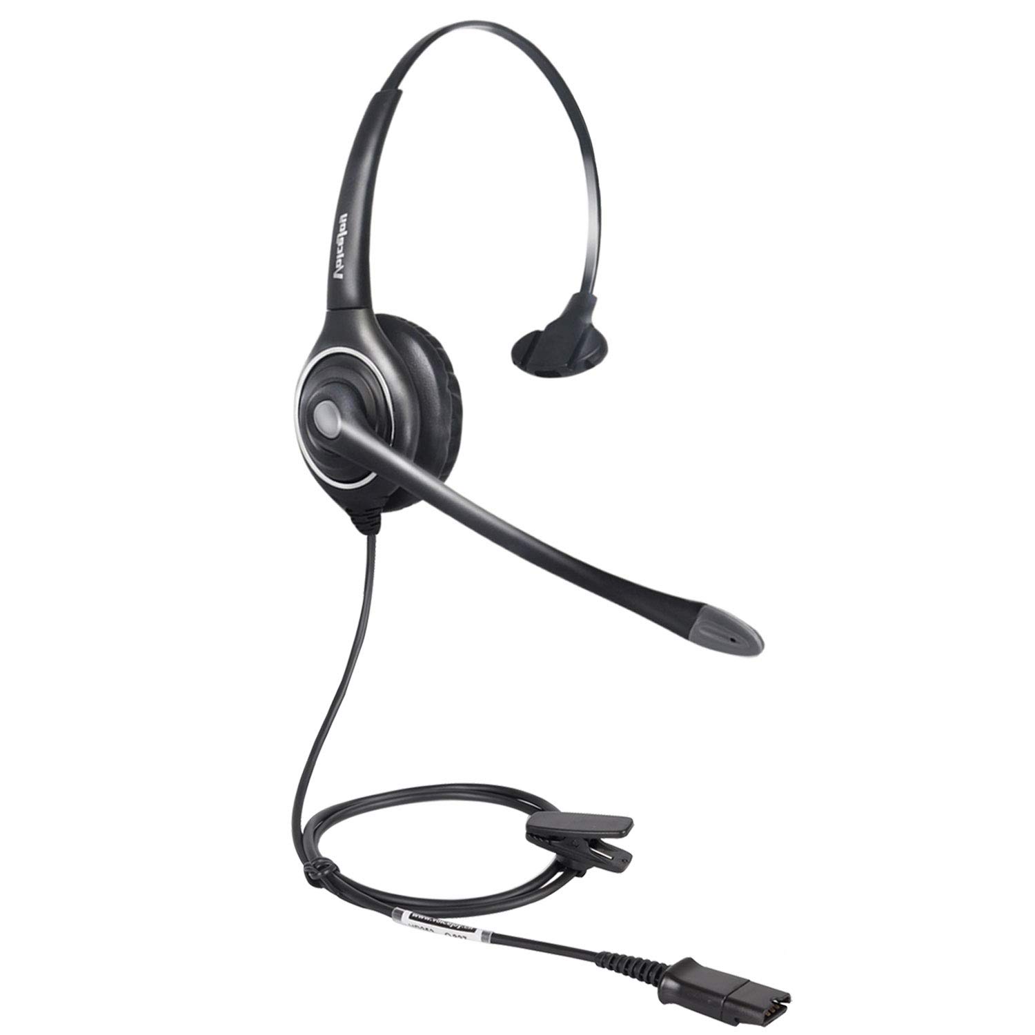 VoiceJoy Monaural Headset with Noise Cancelling Microphone | Quick Disconnect (QD) Compatible | Plantronics QD Connector | Perfect for Call Centers, Office Communications & Gaming Headsets
