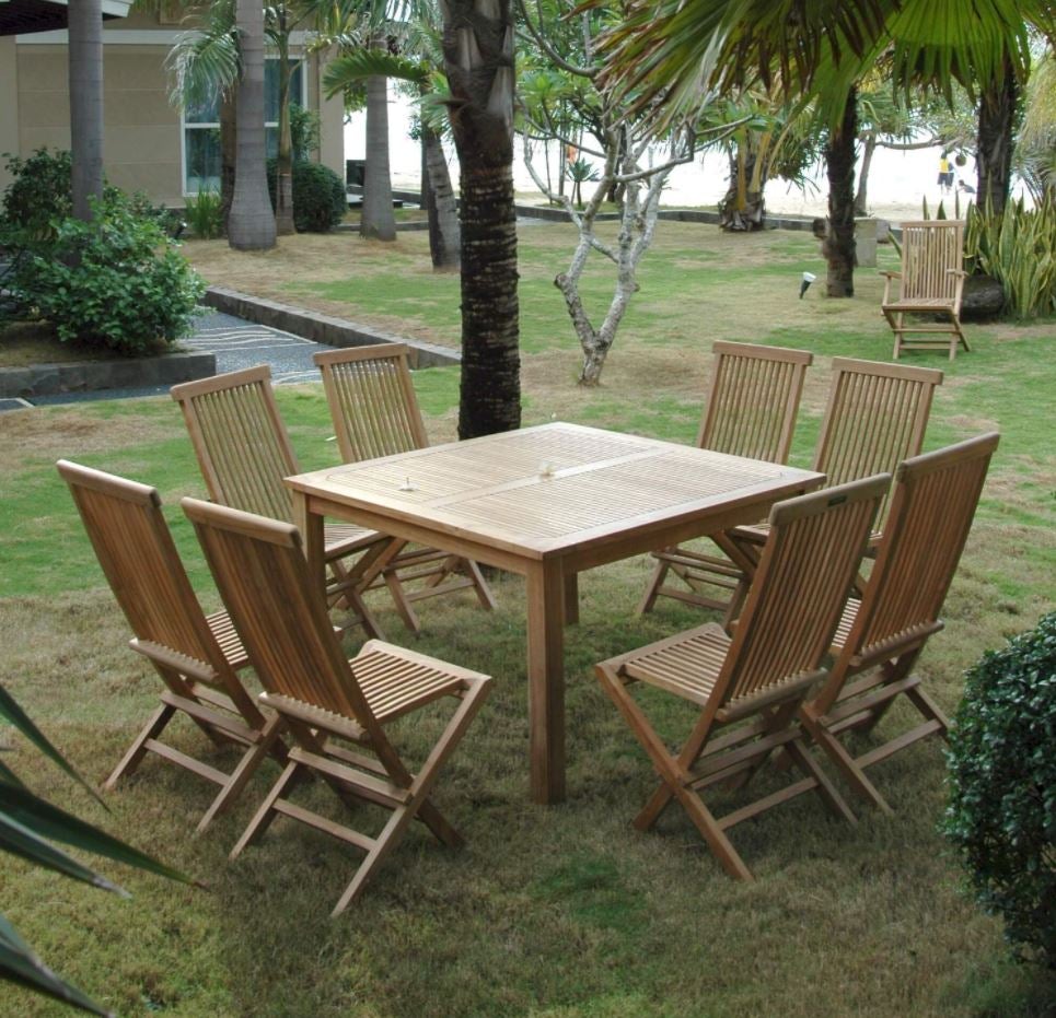Anderson Teak Windsor Classic Chair 9-Piece Folding Dining Set 104B - Outdoor Patio Furniture for Garden, Poolside & Backyard Entertaining