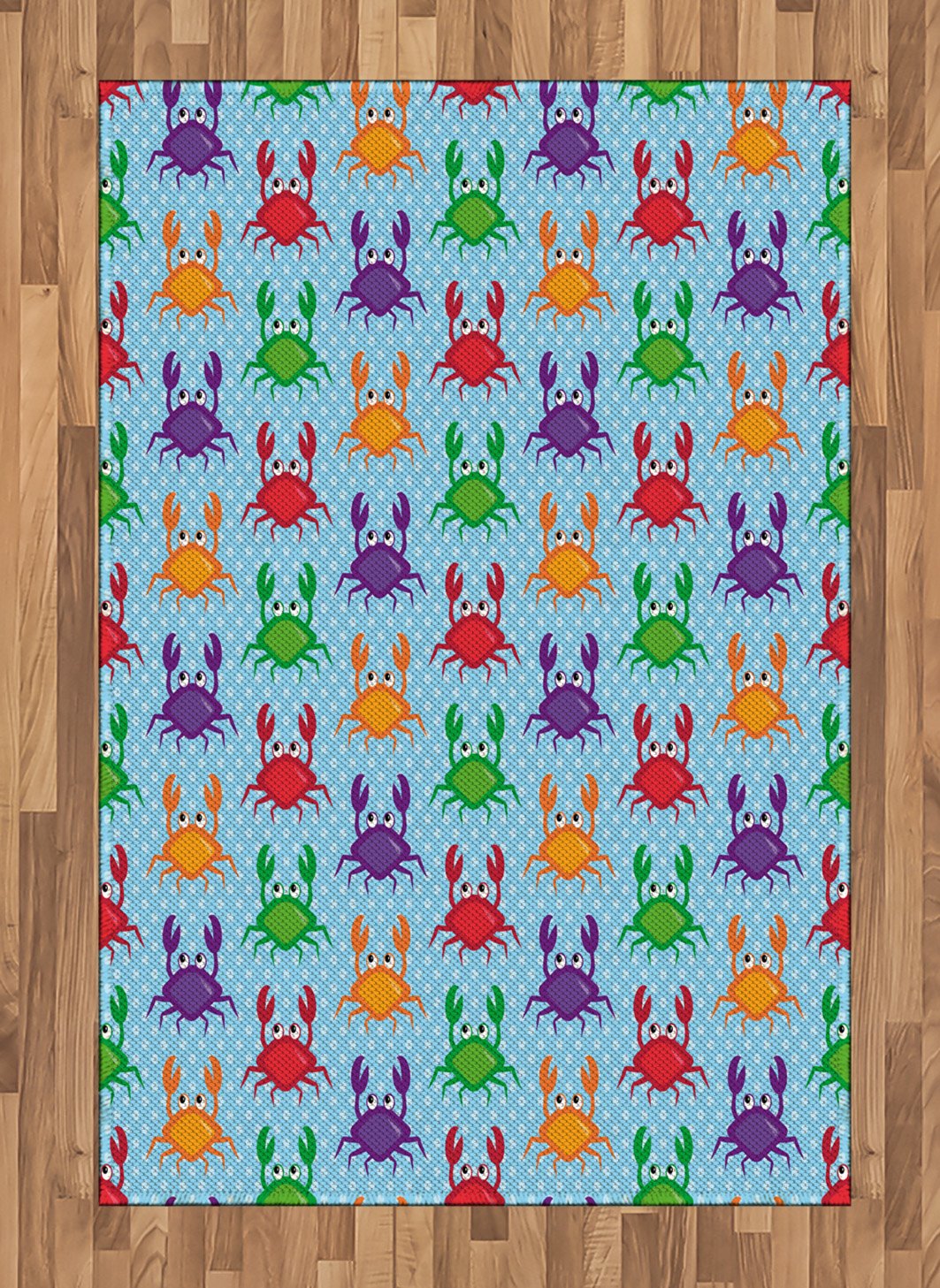 Ambesonne Cartoon Crab Area Rug - Blue Background with Bubbles Print, Flat Woven Non-Slip Accent Rug 4'x5'7