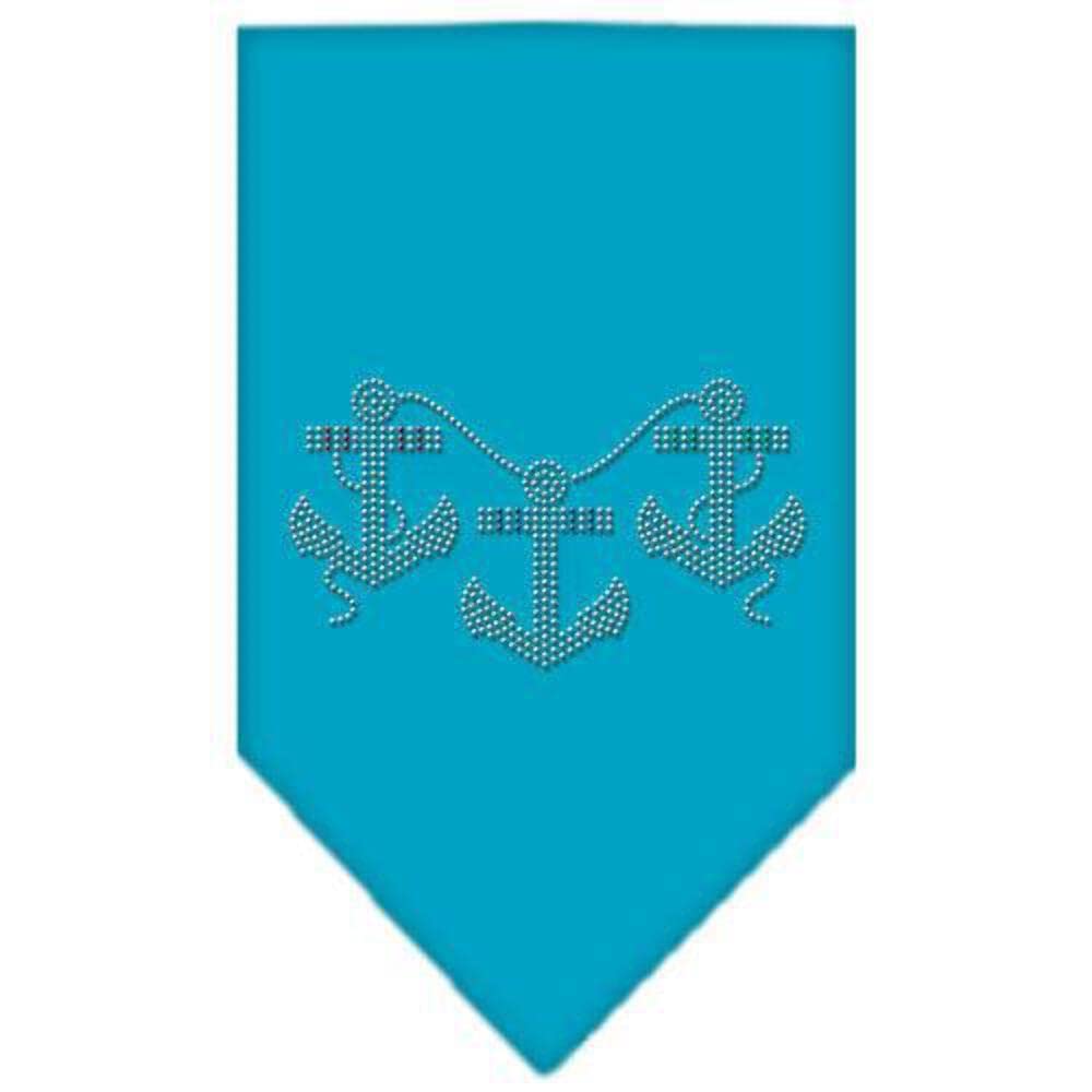 Sparkling Rhinestone Dog Bandana with Anchors Design - Turquoise Pet Bandana for Small Dogs - Perfect for Parties, Holidays & Special Occasions