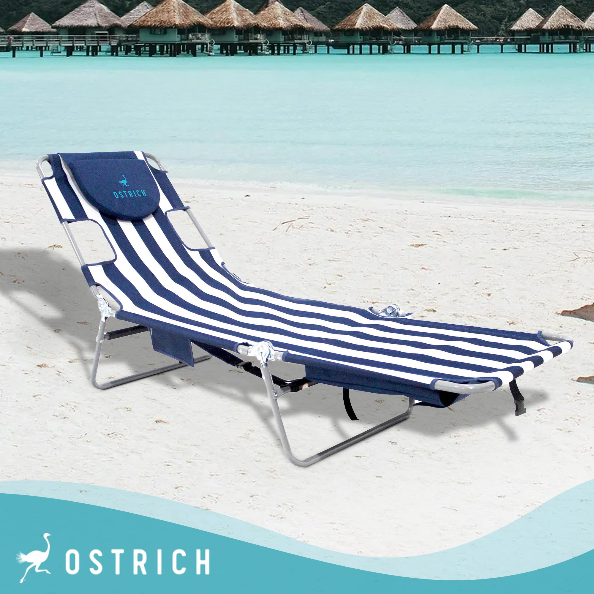 Premium Ostrich Chaise Lounge - Foldable Portable Sun Lounger for Beach, Poolside & Outdoor Relaxation (3-Pack) - Perfect for Vacation, Backyard & Patio Use