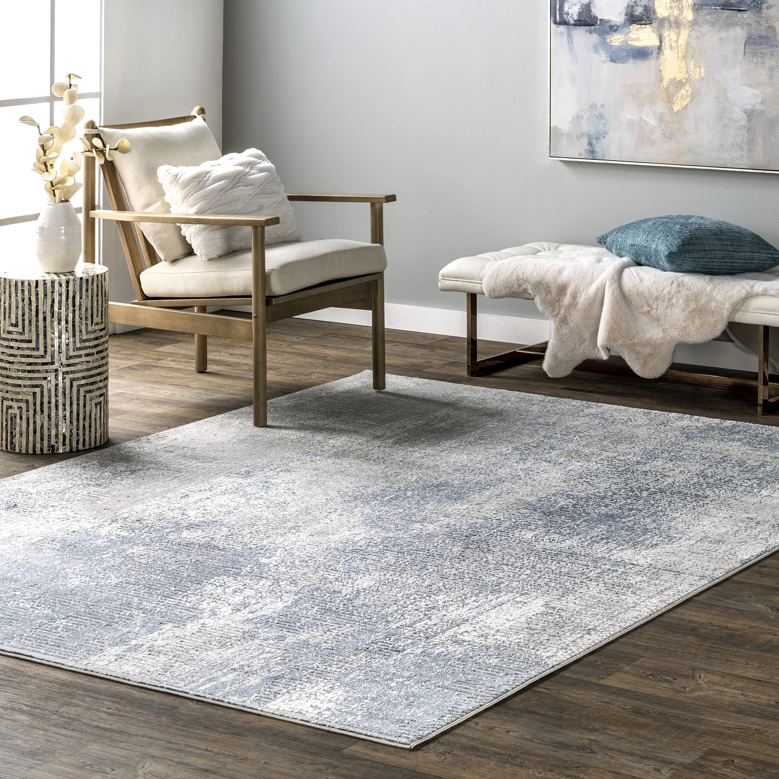 nuLOOM Alice Abstract 9x12 Area Rug - Soft Modern Blue Ivory Carpet for Living Room, Bedroom, Dining Room & Kitchen | Perfect for Home Decor, Office & High Traffic Areas