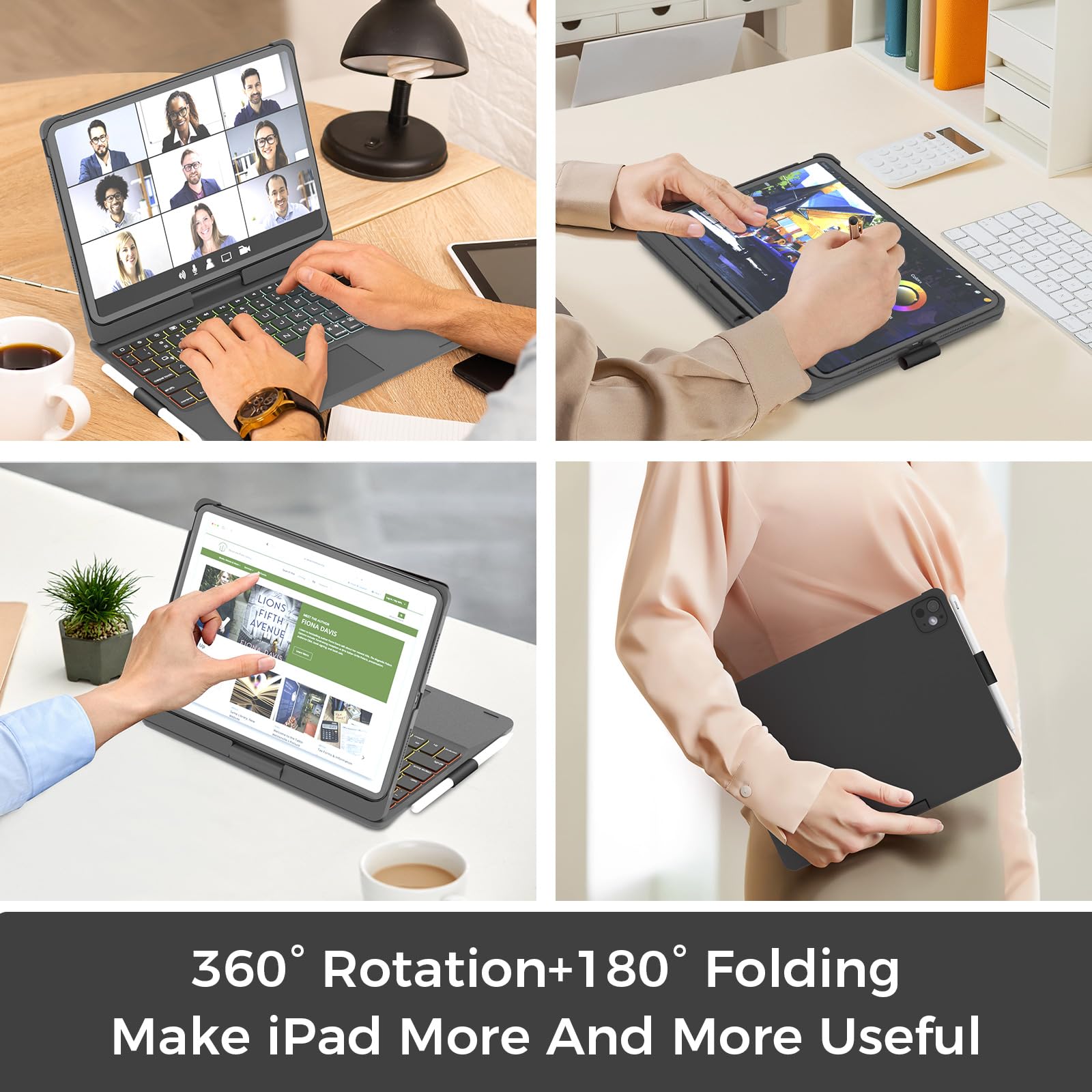 NOKBABO iPad 10th & 11th Generation Keyboard Case with Trackpad - Compatible with iPad Air 11 (M3/M2), iPad Pro 11 (1st-4th Gen) & iPad Air 4/5 - 360° Swivel, Backlit, Matte Black - Perfect for Work, Study & Travel