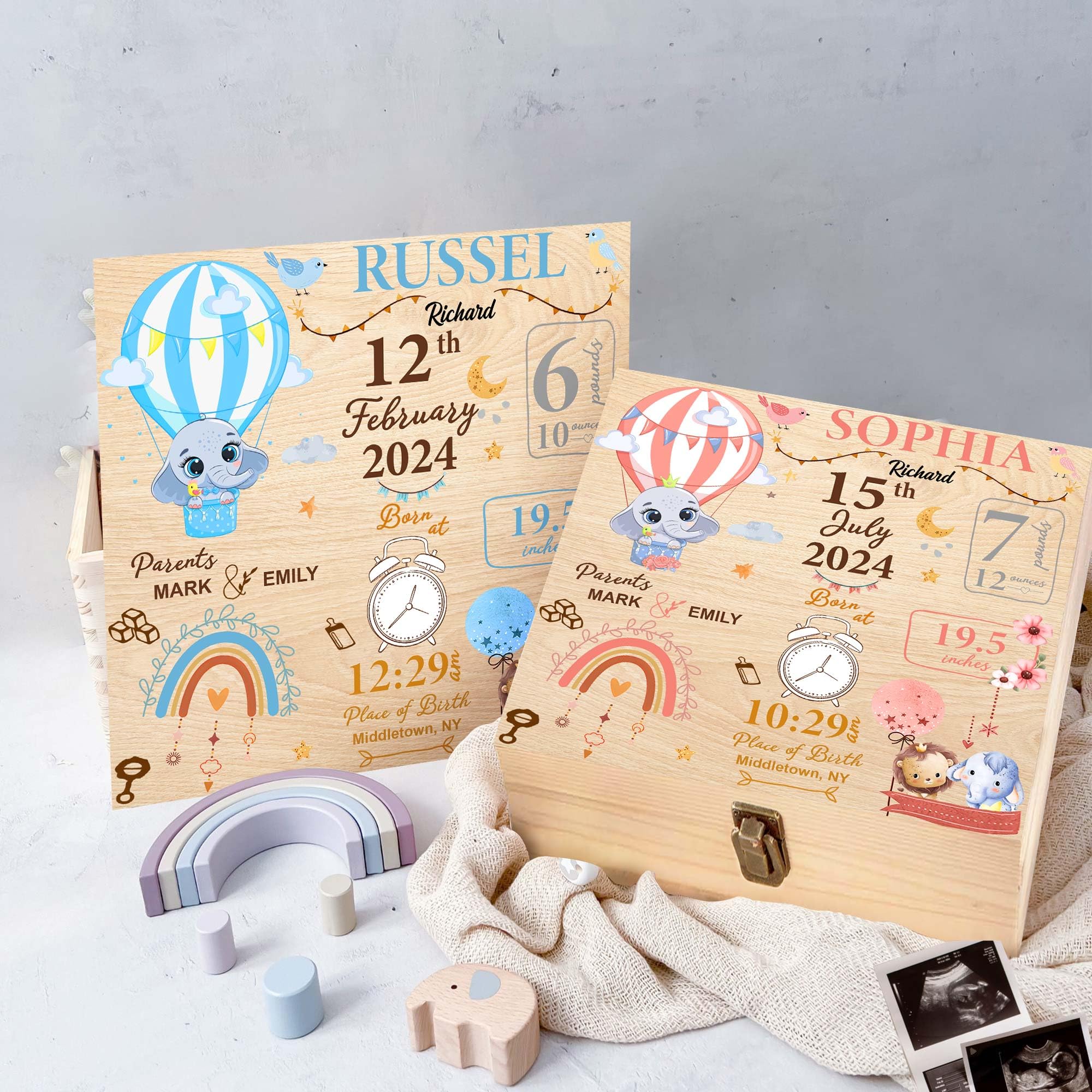 Personalized Baby Memory Keepsake Box for Newborns & Kids - Wooden Time Capsule Box to Store First Photos, Locks & Mementos (Style 2) | Perfect Baby Shower Gift & 1st Birthday Present for Boys & Girls