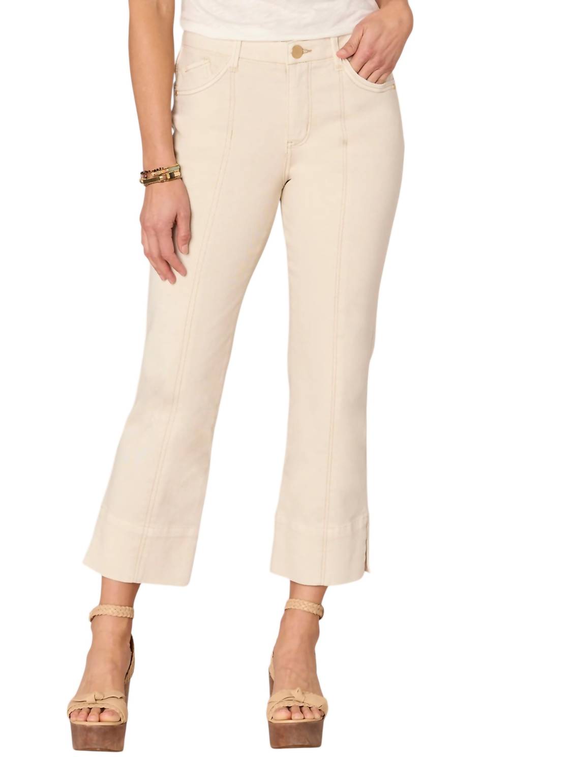 Absolution Comfortable Seam Slit Hem Kick Flare Pants in Ecru - Stylish Women's Wide Leg Trousers for Office, Casual & Date Night Outfits