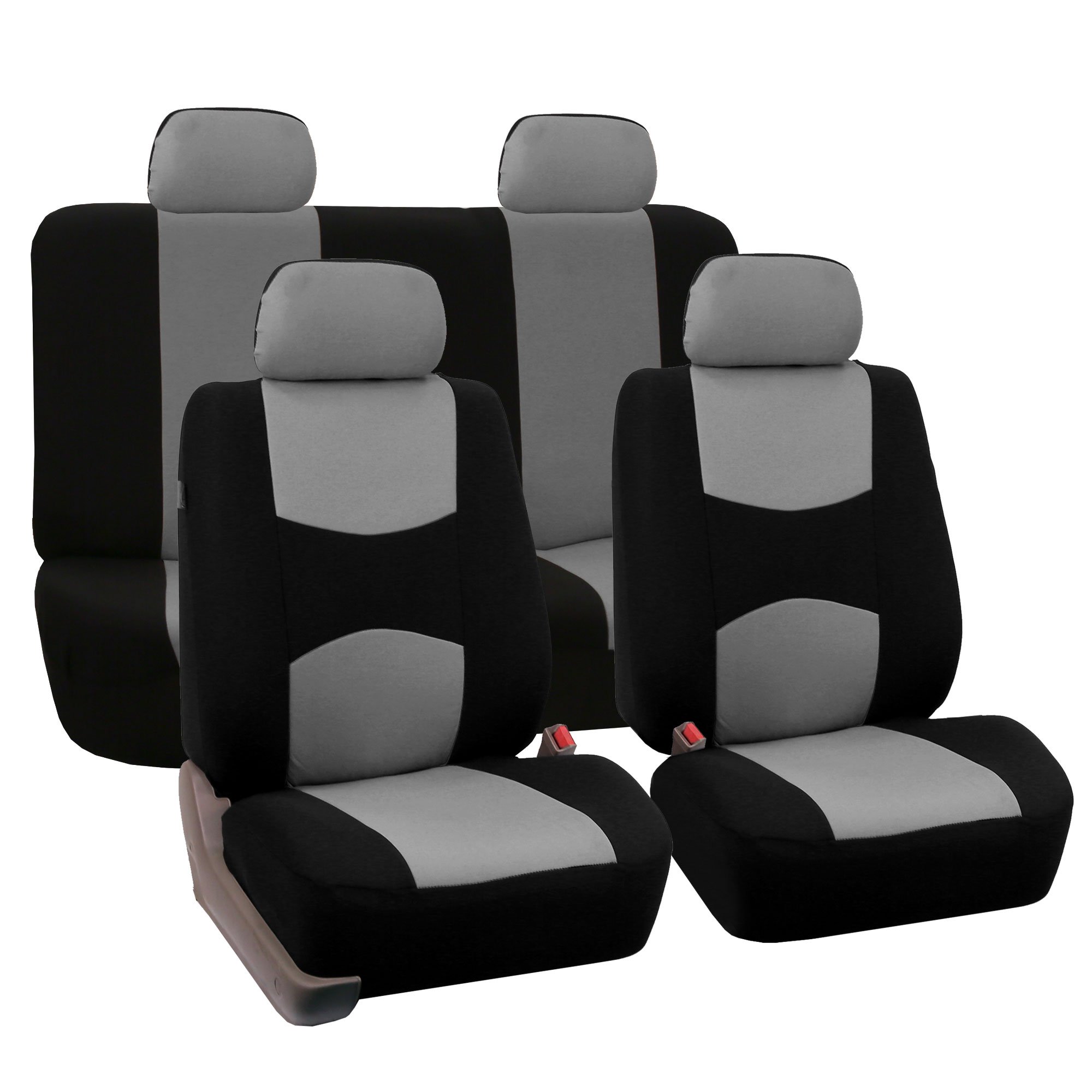 FH Group Universal Car Seat Covers Full Set - Gray Flat Cloth Bench & Seat Covers for Cars, Trucks & SUVs | Durable Interior Accessories Combo with E-Z Travel Tissue Dispenser | Perfect for Road Trips & Daily Commutes