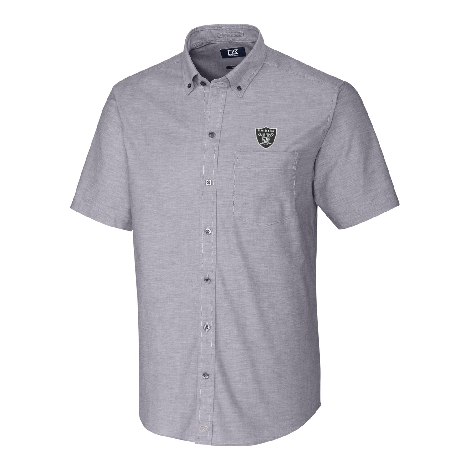 Cutter & Buck Men's NFL Stretch Oxford Short Sleeve Button Down Shirt - Comfortable Woven Casual & Office Wear for Football Fans