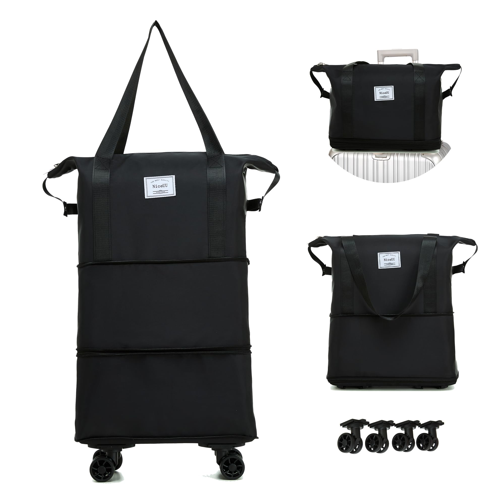 Expandable & Foldable Luggage with Wheels - Lightweight Carry-On Suitcase for Air Travel, Detachable Roller Spinner for Business Trips & Vacations | Perfect for Weekend Getaways, Business Travel & Family Holidays