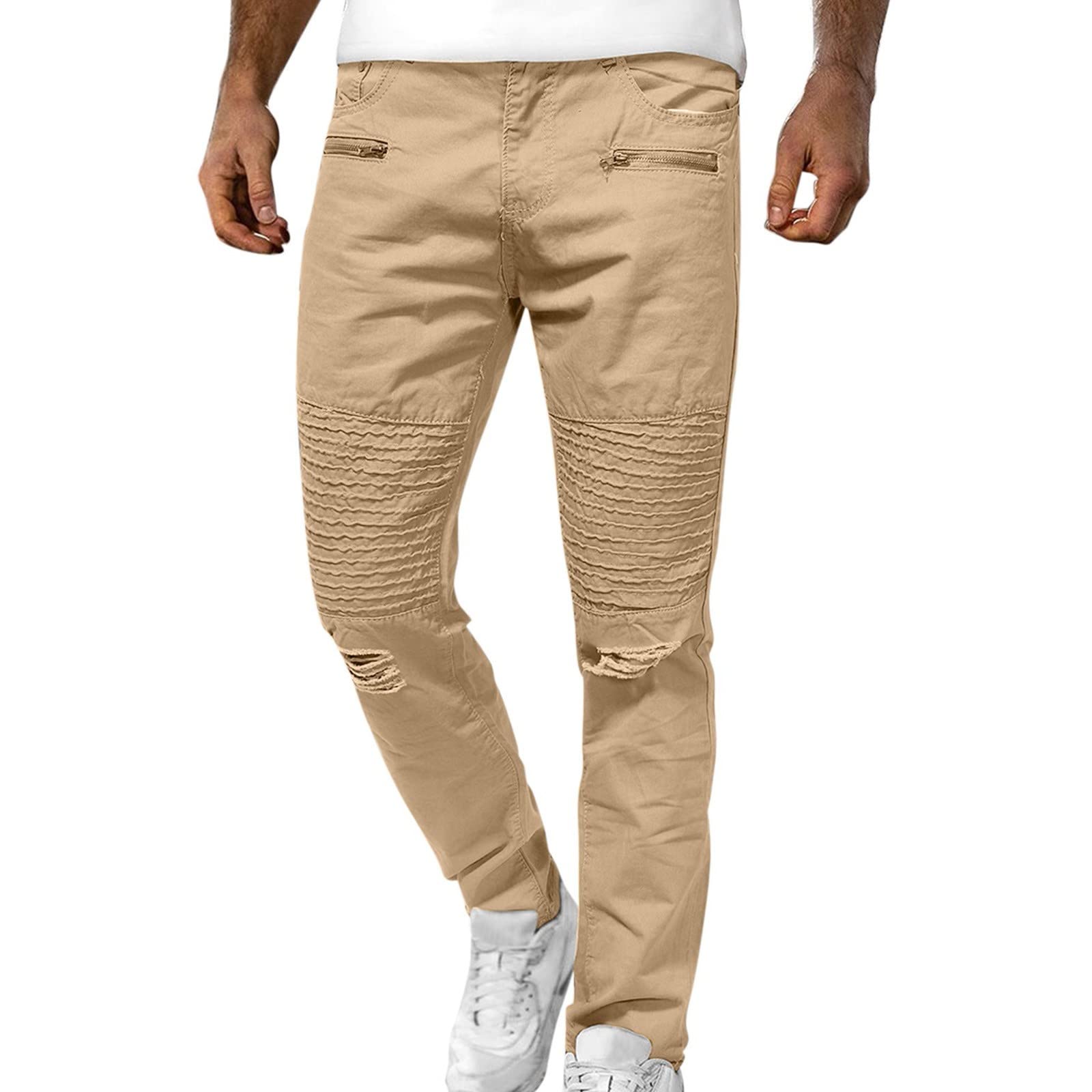 **Men's Casual Ripped Jeans with Button & Zip Closure, Mid-Waist Fit & Functional Pockets – Perfect for Everyday Wear, Street Style & Outings**