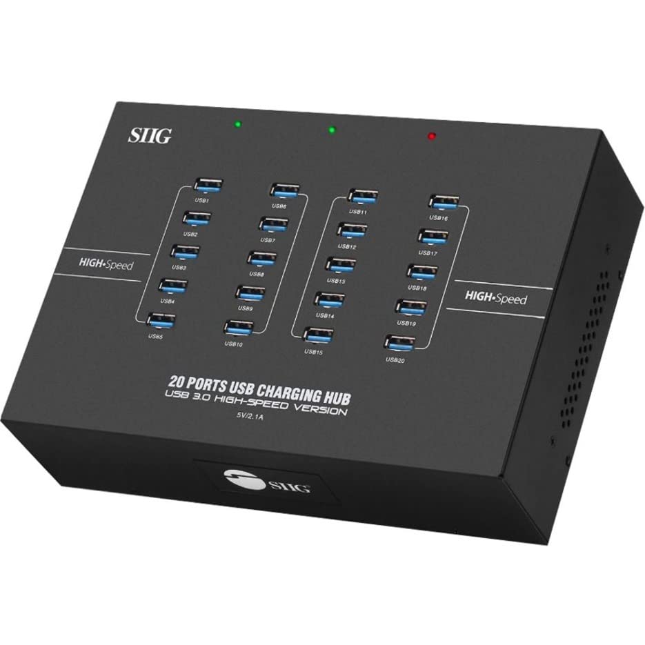 SIIG 20-Port Industrial Powered USB C & USB 3.0 Hub with Power Adapter - Multi-Port Expander for Desktop, Laptop, Tablet, Phone, External HDD, Keyboard & Mouse - Ideal for Office, Gaming & Home Workstations (ID-US0611-S1)