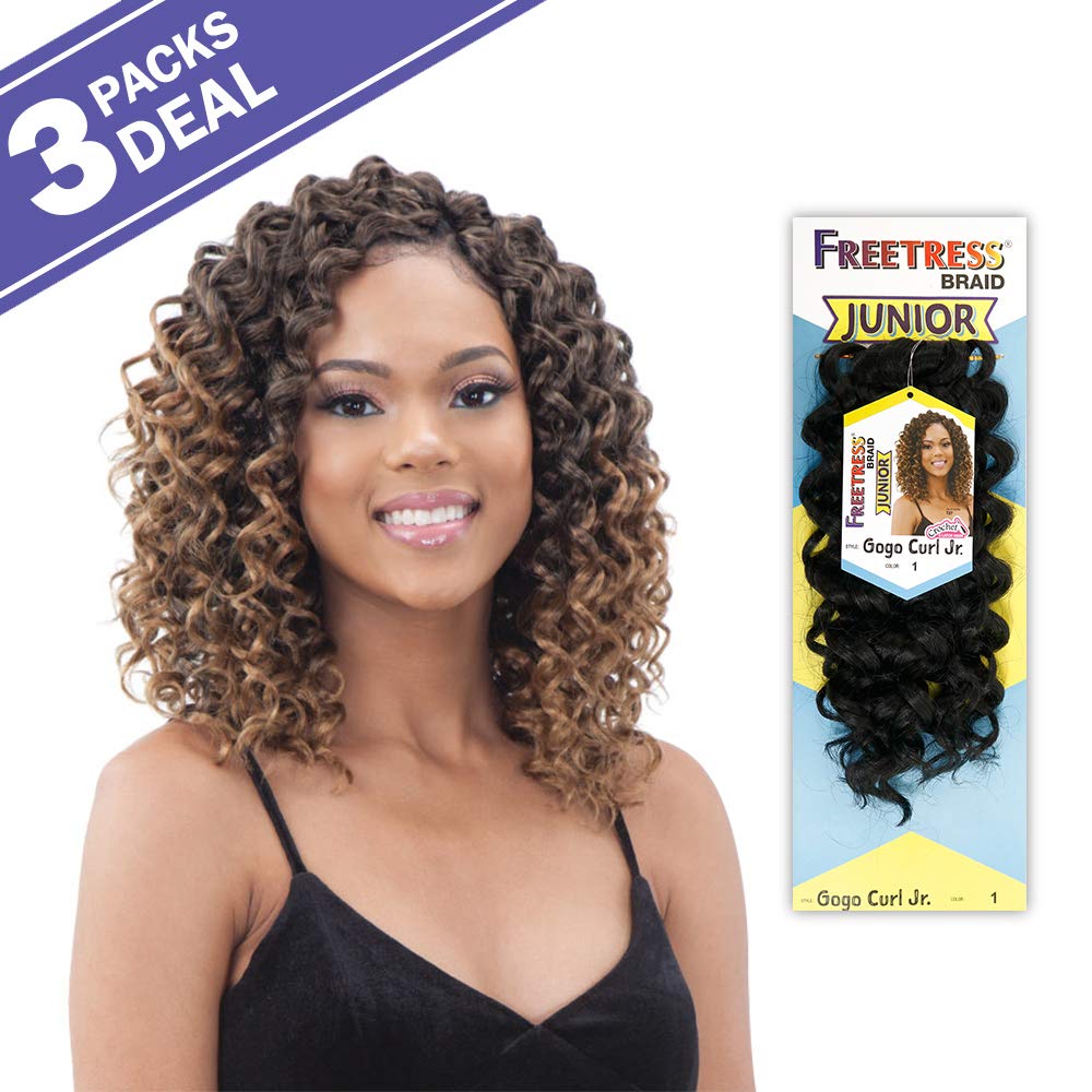 FreeTress Crochet Braids Gogo Curl Jr 3-Pack - Premium Synthetic Hair Extensions for Braiding & Styling - Perfect for Protective Hairstyles, Twist Outs & Everyday Wear