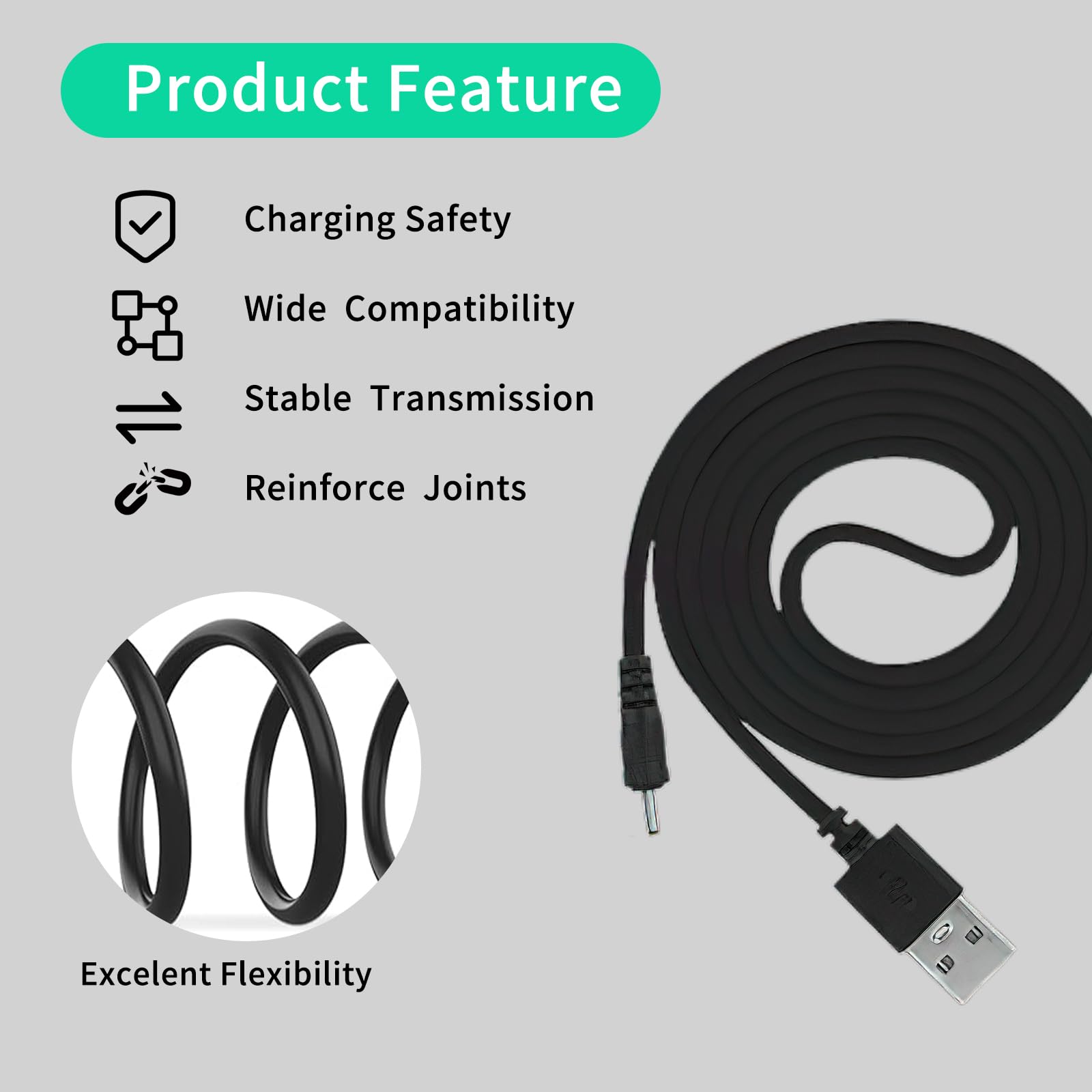 2PCS DC Charger Cable 2.5mm for Universal Beauty Devices & Vibrators - Fast Charging Power Cord (Black) | Perfect for Salon Equipment, Massage Tools & Skin Care Machines