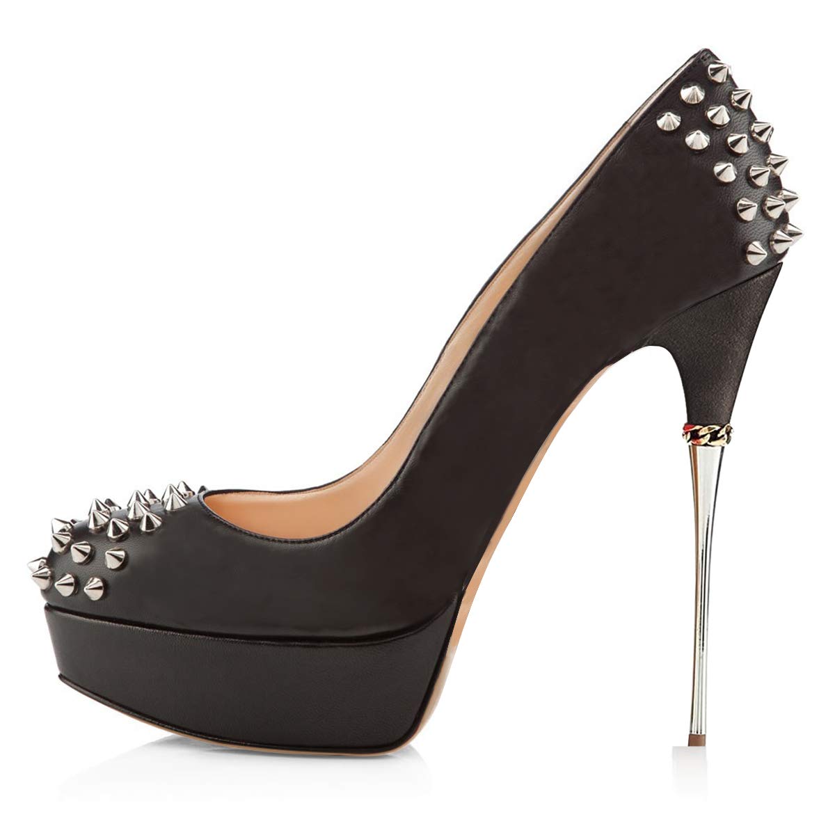 XYD Women's Sexy Closed Toe Studded Pumps - Slip On Stiletto High Heels with Platform for Cocktail Party, Evening Dress & Formal Occasions