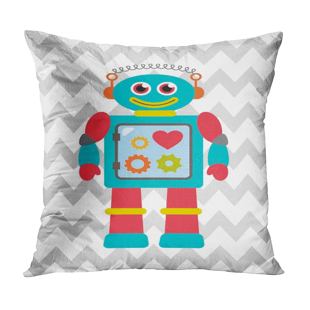 4 Pack Robot Chevron Throw Pillow Covers 20x20 Inch - Modern Square Cushion Covers for Sofa, Bed, Couch - Boys Room Decor & Home Accent - Perfect for Living Room, Nursery, Dorm Room
