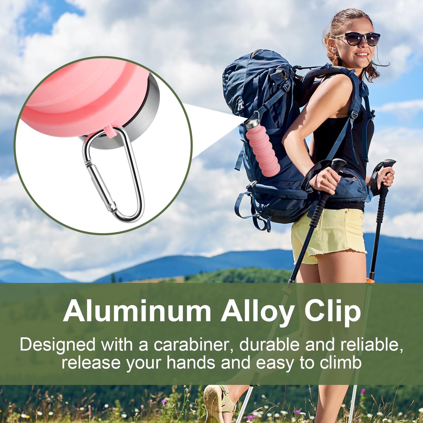 FillTouch 8 Pack Collapsible Water Bottles 17oz (500ml) - BPA Free Silicone Foldable Bottle with Carabiner Clip, Lightweight & Leakproof for Hiking, Camping, Travel and Gym