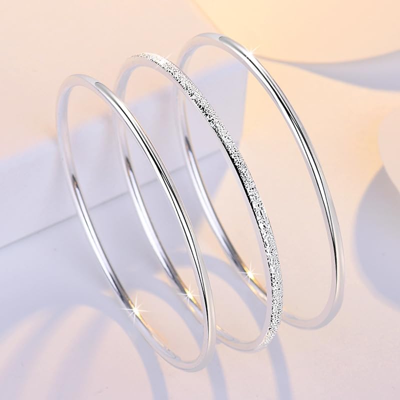 Sterling Silver Bangle Bracelets for Women - 925 Silver Adjustable Cuff Bracelet | Fashionable Open Bangle Jewelry for Mom, Wife, Girlfriend | Perfect for Mother's Day, Valentine's Gift, Anniversary & Everyday Wear
