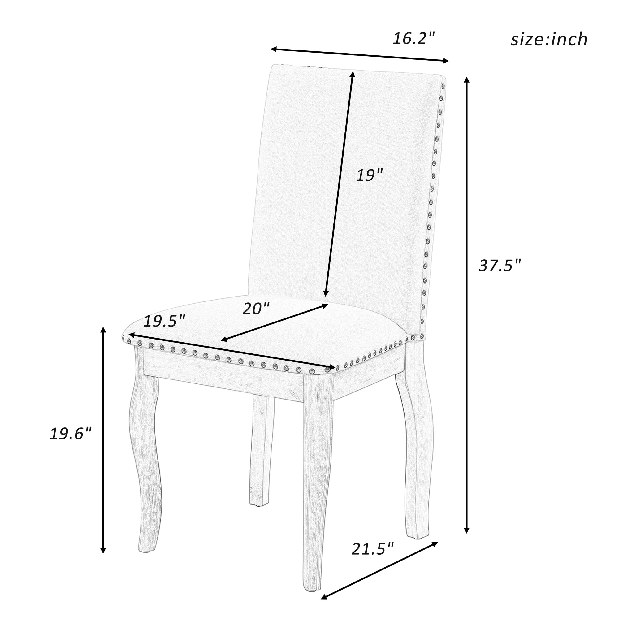 4-Piece Wooden Upholstered Dining Chair Set with Nailhead Trim - Modern Fabric Kitchen Chairs for Dining Room, Breakfast Nook & Entertaining