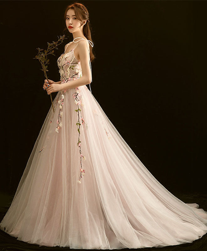 Elegant Light Pink V-Neck Lace Long Prom Dress for Evening Gowns & Formal Events - Perfect for Homecoming, Weddings, and Special Occasions