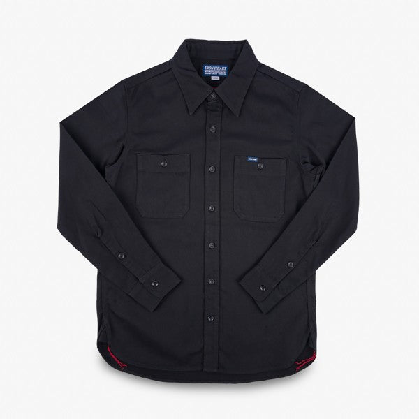 Iron Heart IHSH-414 9oz Cotton Linen Work Shirt for Men - Durable Black Button-Up Shirt for Workwear, Outdoor Activities & Casual Style