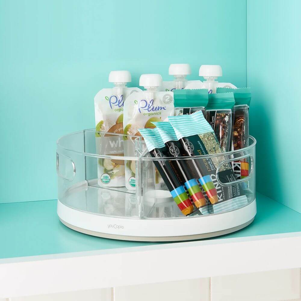 Youcopia Crazy Susan Divided Turntable Organizer - 360° Rotating Spice Rack for Kitchen, Bathroom & Pantry Storage - White (Perfect for Organizing Spices, Makeup & Small Items)