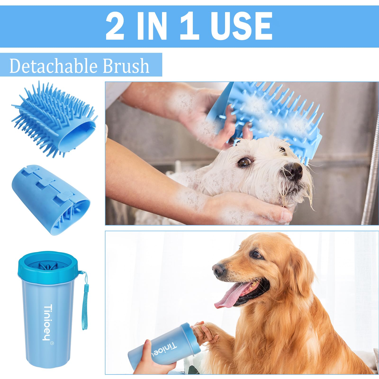 Dog Paw Cleaner for Large Dogs - Includes 3 Washable Towels & Bath Brush | Muddy Paw Washer & Pet Foot Cleaner | Perfect for Post-Walk Cleaning, Grooming & Outdoor Adventures