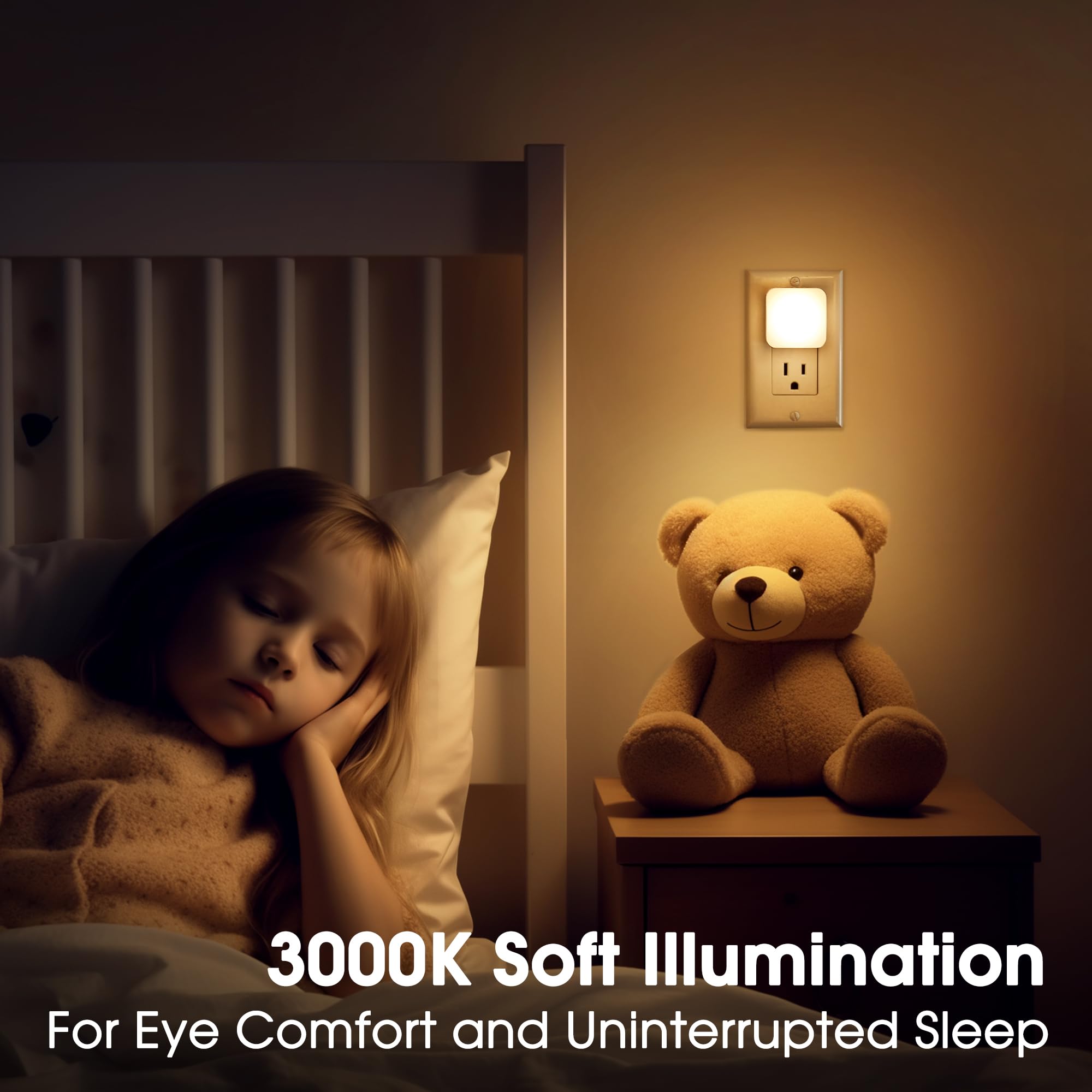 LED Night Lights Plug into Wall with Light Sensor, Dusk to Dawn 0.3W Square Night Light for Kids - 3000K Warm White for Bathroom, Bedroom, Kitchen (2 Pack) - Perfect for Nursery, Hallway & Baby Safety