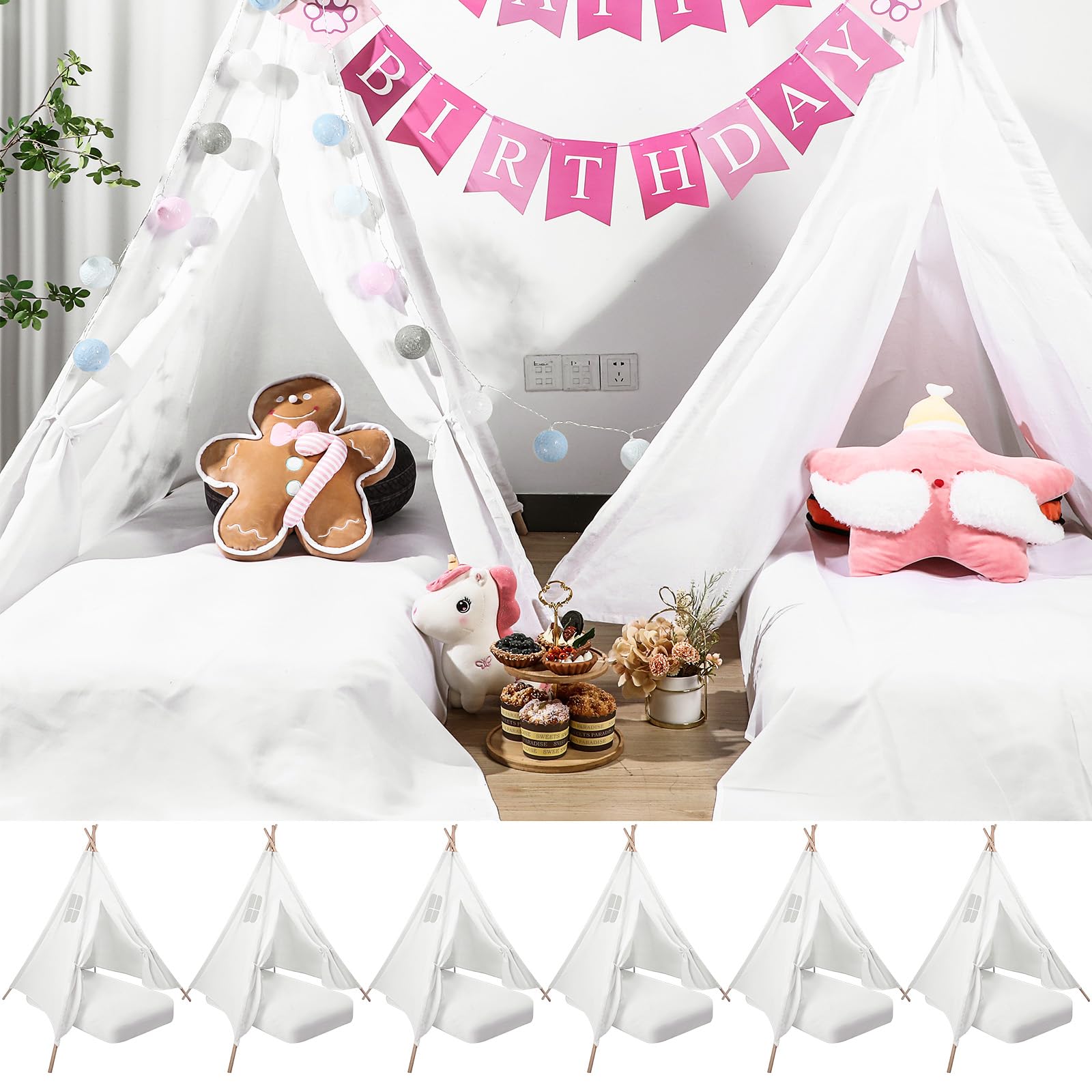 **Syhood 6-Pack Kids Inflatable Teepee Tent Set with Flocked Air Mattress, Foldable Play Tents & White Sheets – Indoor & Outdoor Camping, Birthday Gifts for Boys & Girls – Perfect for Sleepovers, Backyard Adventures & Playtime Fun**