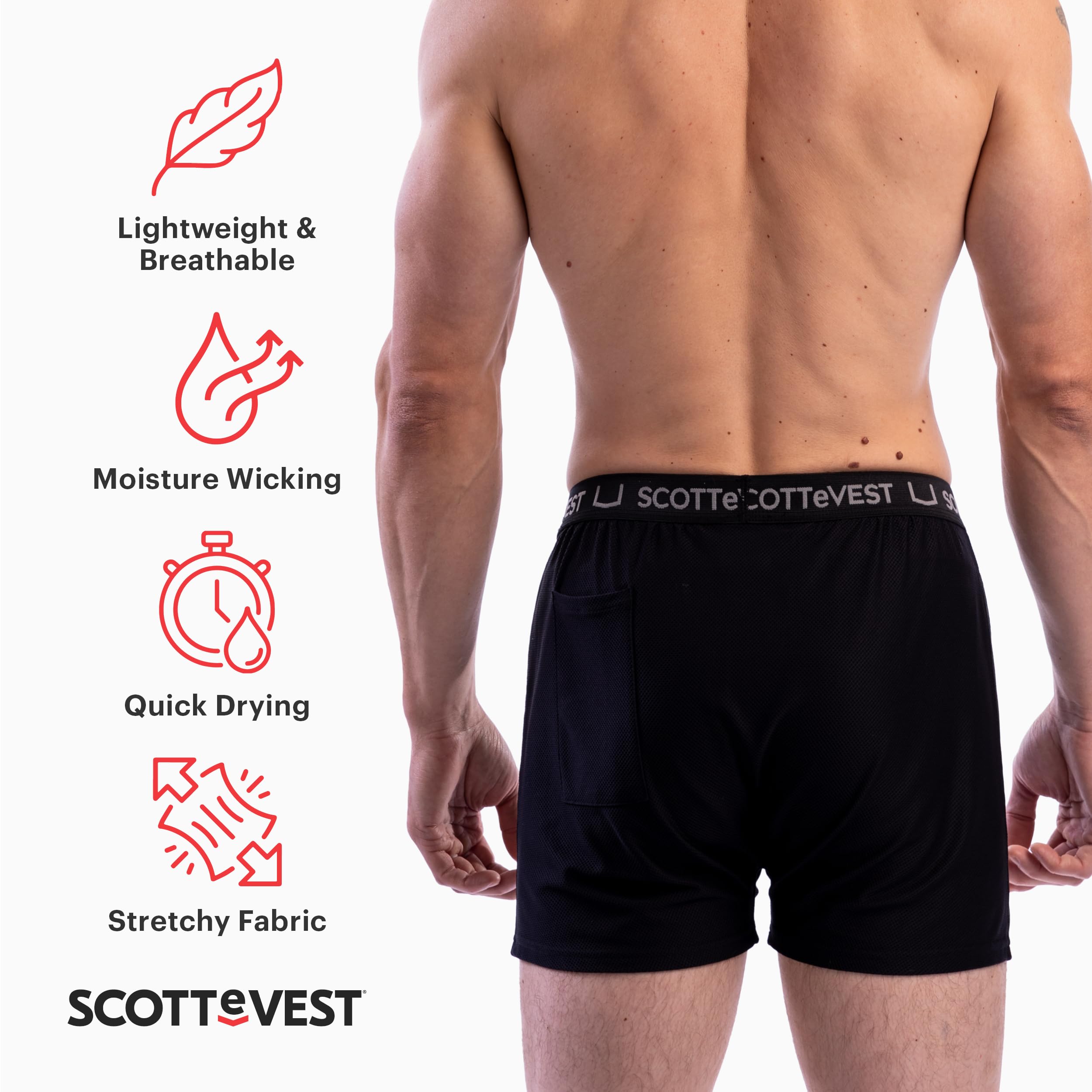 SCOTTeVEST Men's Boxer Briefs with 2 Hidden Pockets - Moisture Wicking Breathable Underwear for Travel, Hiking & Everyday Wear - Comfortable & Secure Storage Solution