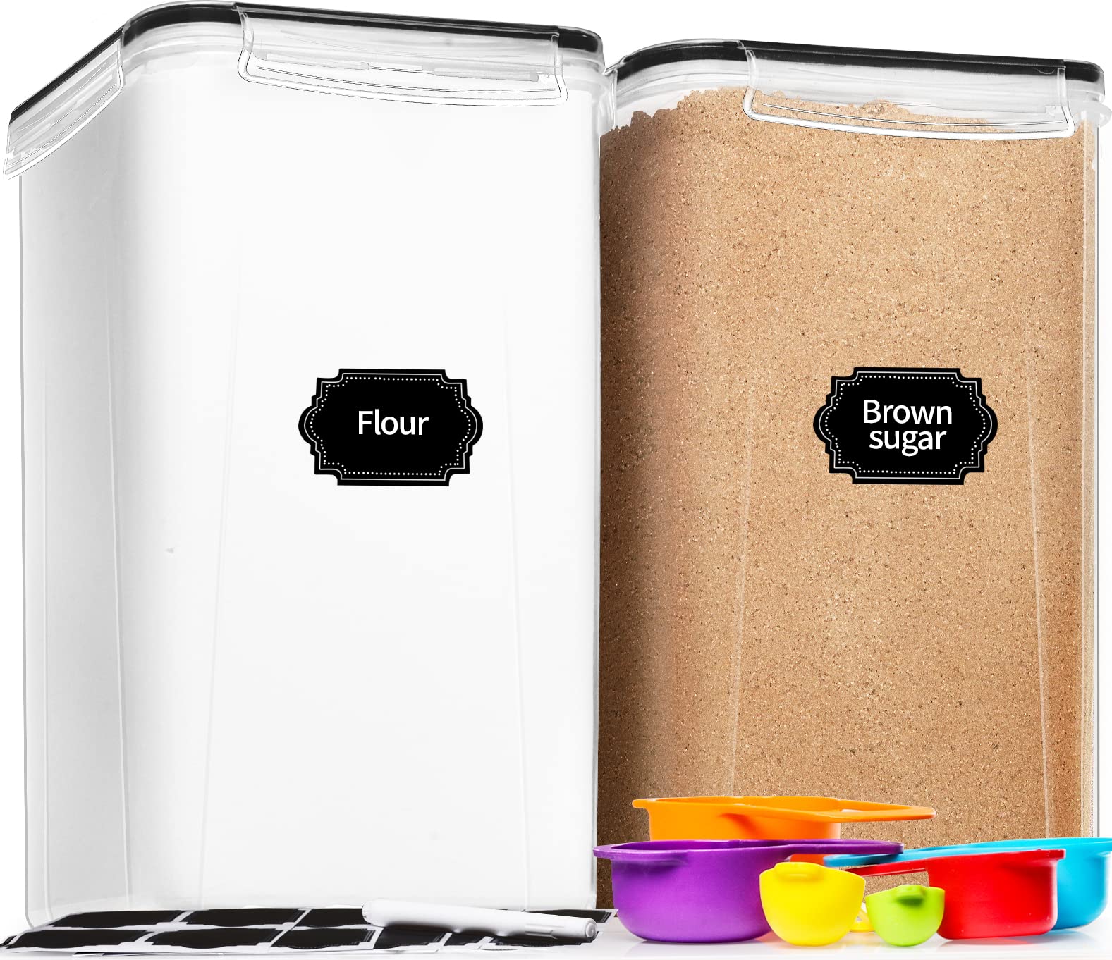 CEKEE 6.5L (220 OZ) Airtight Plastic Food Storage Containers with Lids (2-Pack) - Bulk Storage for Flour, Sugar, Rice, Cereal & Pasta - Perfect for Kitchen Pantry Organization & Meal Prep