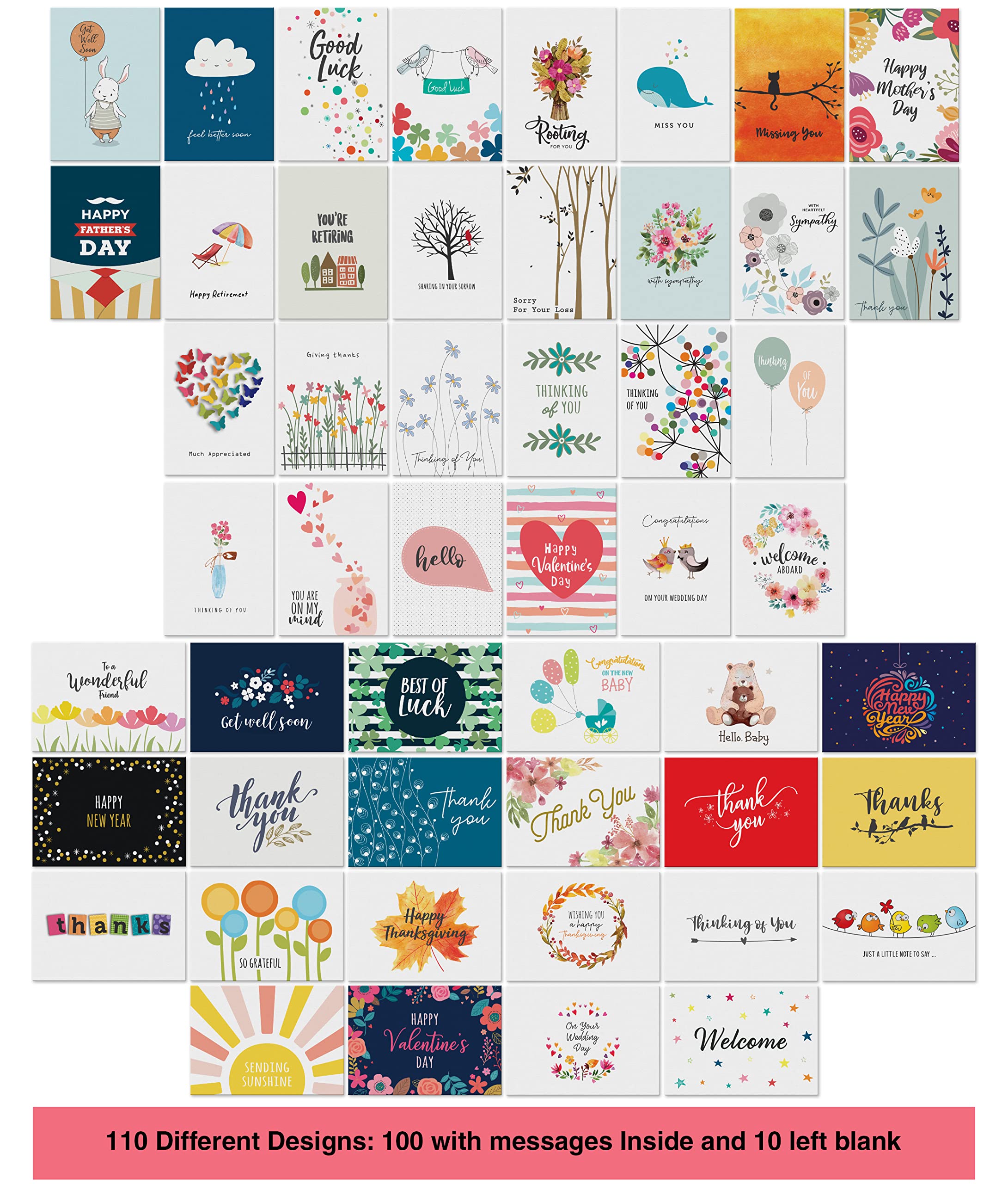 110 Unique All-Occasion Greeting Cards with Envelopes (5x7) - Birthday, Sympathy, Thank You & Holiday Cards Box Set | Perfect for Home, Office & Gift Giving
