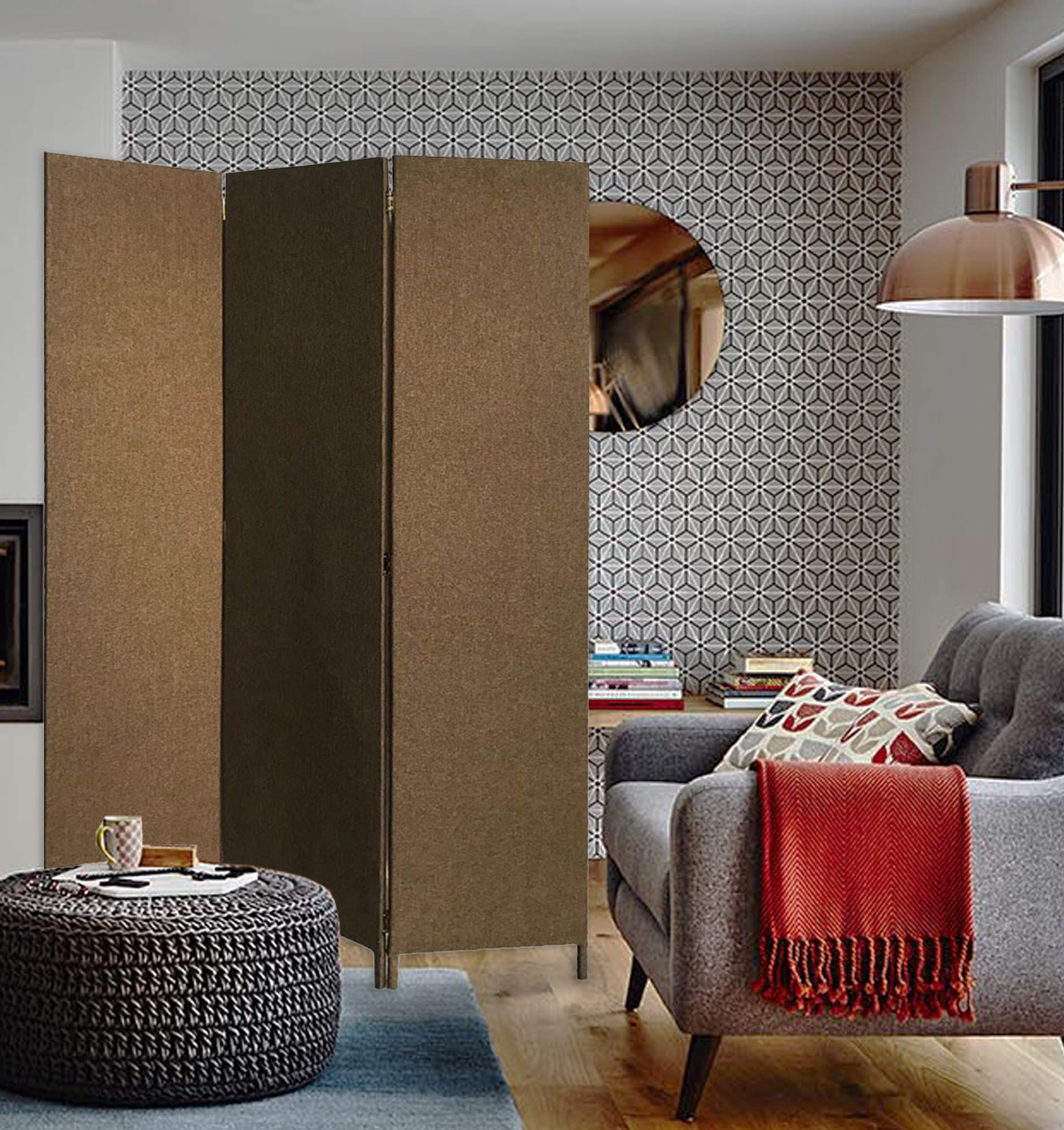 Brown Screen Gems Room Divider - Foldable Privacy Partition for Home Office, Bedroom & Living Room | Space Separator & Decorative Room Screen