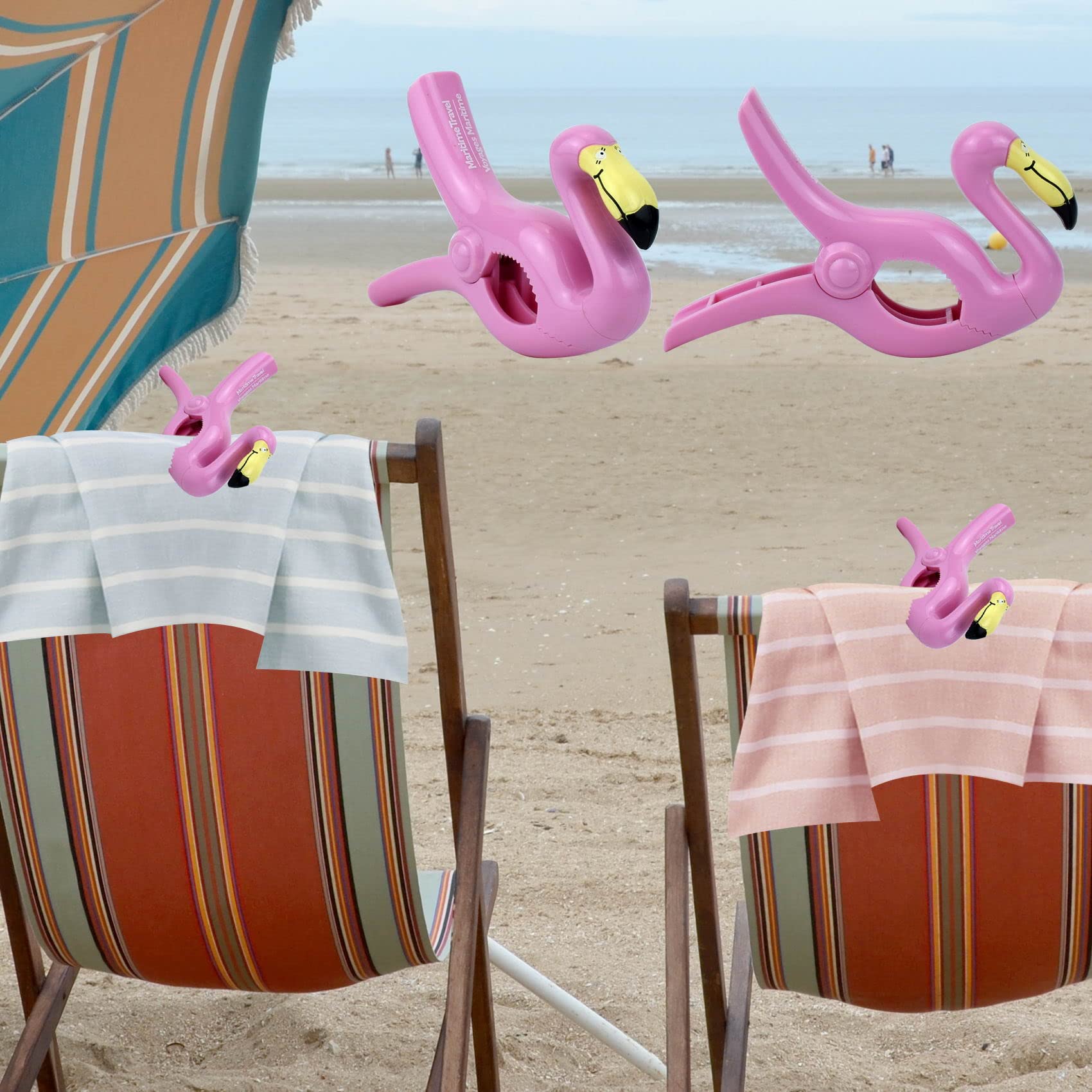 Jumbo Plastic Beach Towel Clips for Chairs - 2 Pack Flamingo Design - Secure Pool Lounger & Beach Chair Clips - Perfect for Sunbathing, Swimming & Outdoor Relaxation