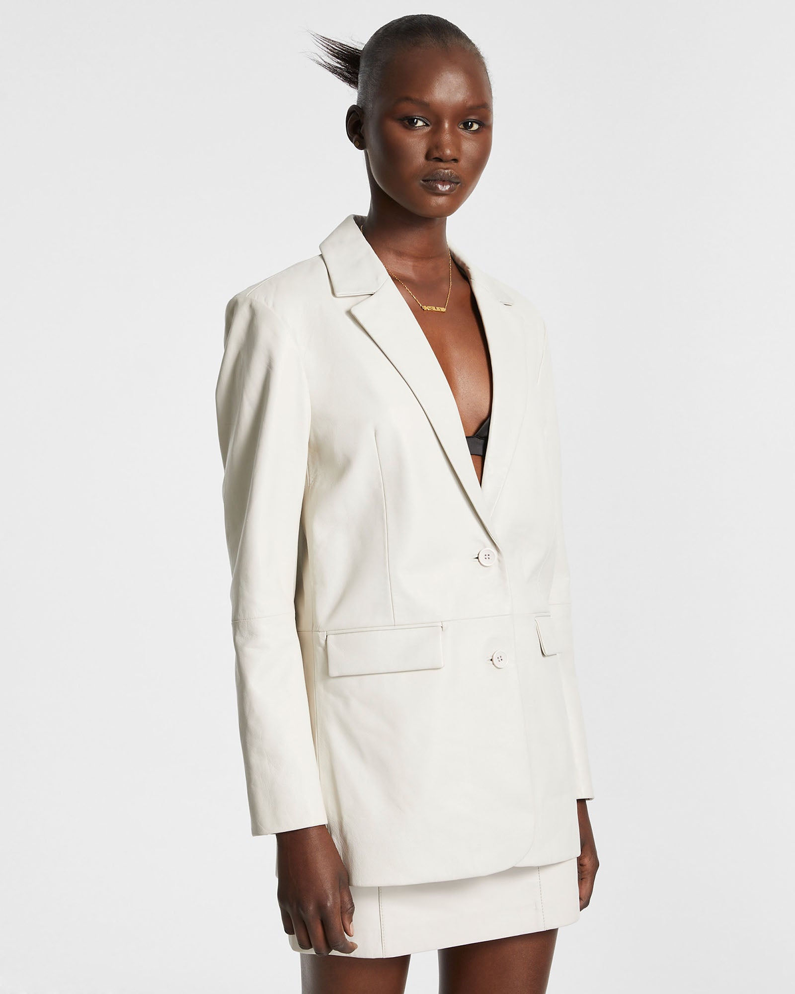 VIVIAN Women's Off-White Leather Blazer Jacket - Elegant Office Wear & Business Casual Outfit for Women | Perfect for Work, Meetings, and Formal Events