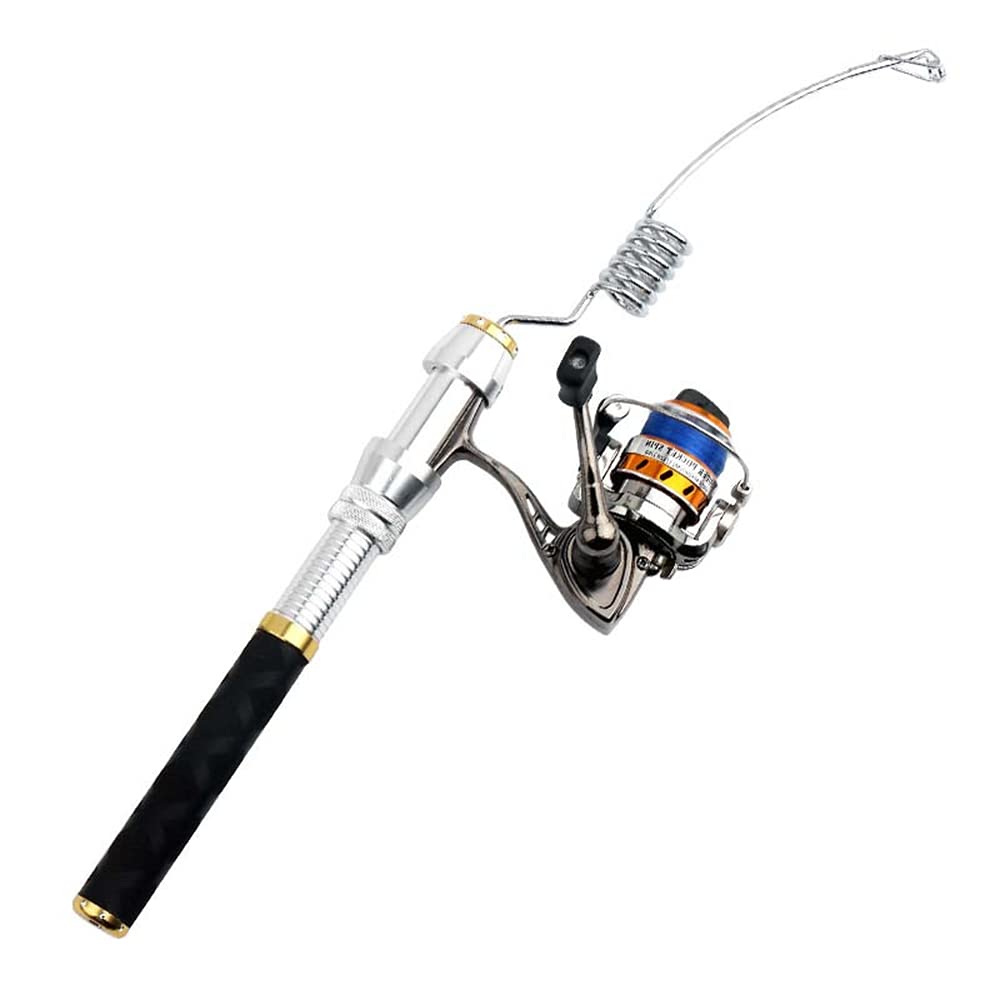 JOTOUCH Mini 6 Coil Stainless Steel Elastic Fishing Rod with 4.3:1 Spinning Reel Combo - Adjustable Aluminum Alloy Handle Fishing Pole for River, Lake, Reservoir & Ice Fishing - Perfect for Beginners & Travel Fishing