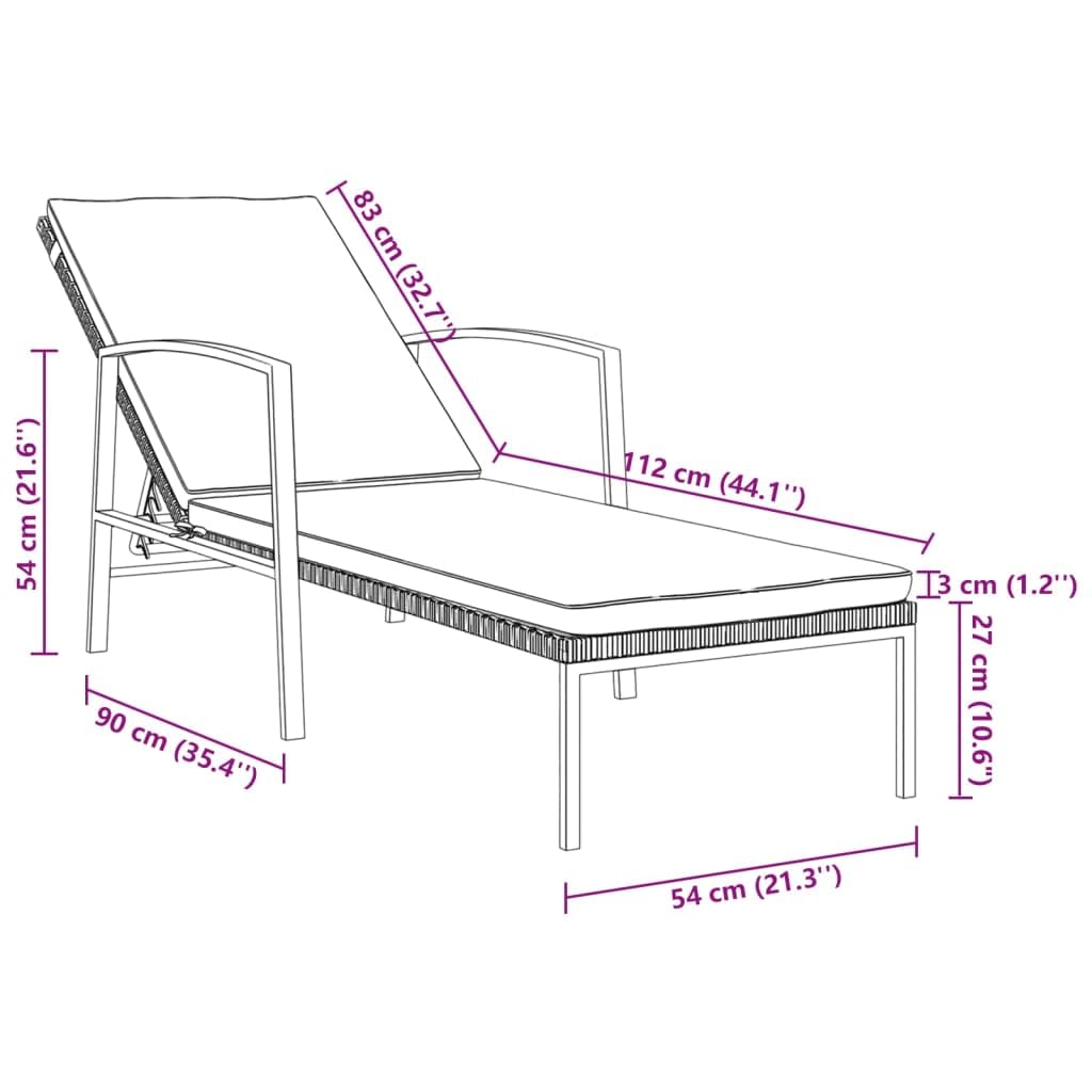 vidaXL Patio Lounge Chair - Adjustable Backrest Outdoor Chaise Lounge with Cushion, Brown Poly Rattan Sunbed for Backyard, Poolside & Garden Relaxation