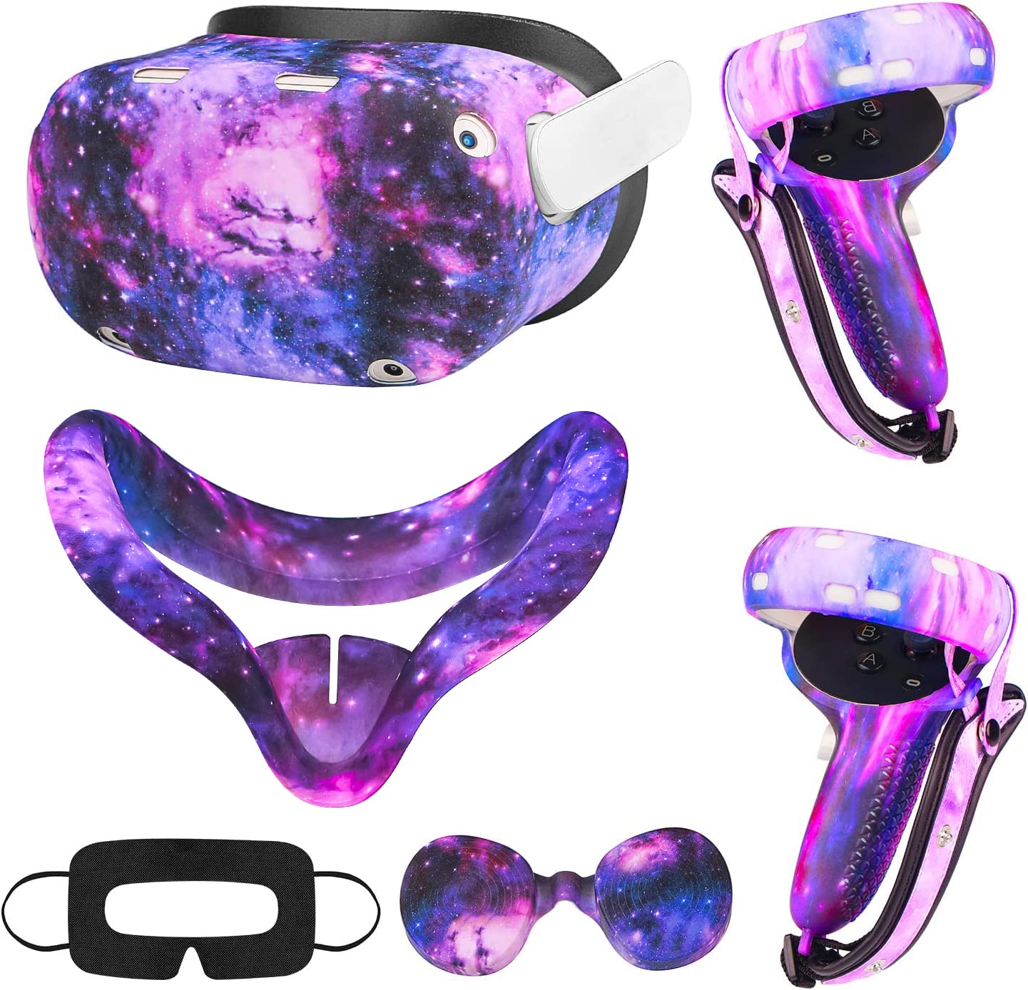 Relohas VR Accessories Kit for Oculus Quest 2/Meta Quest 2 - Controller Grip Covers, Shell Protector & Face Cushion - Comfortable Gaming Gear for Virtual Reality - Perfect Gift for Christmas, Halloween & Gamers (Galaxy Purple) - Enhance Your VR Experience for Beat Saber, Superhot & Fitness Games
