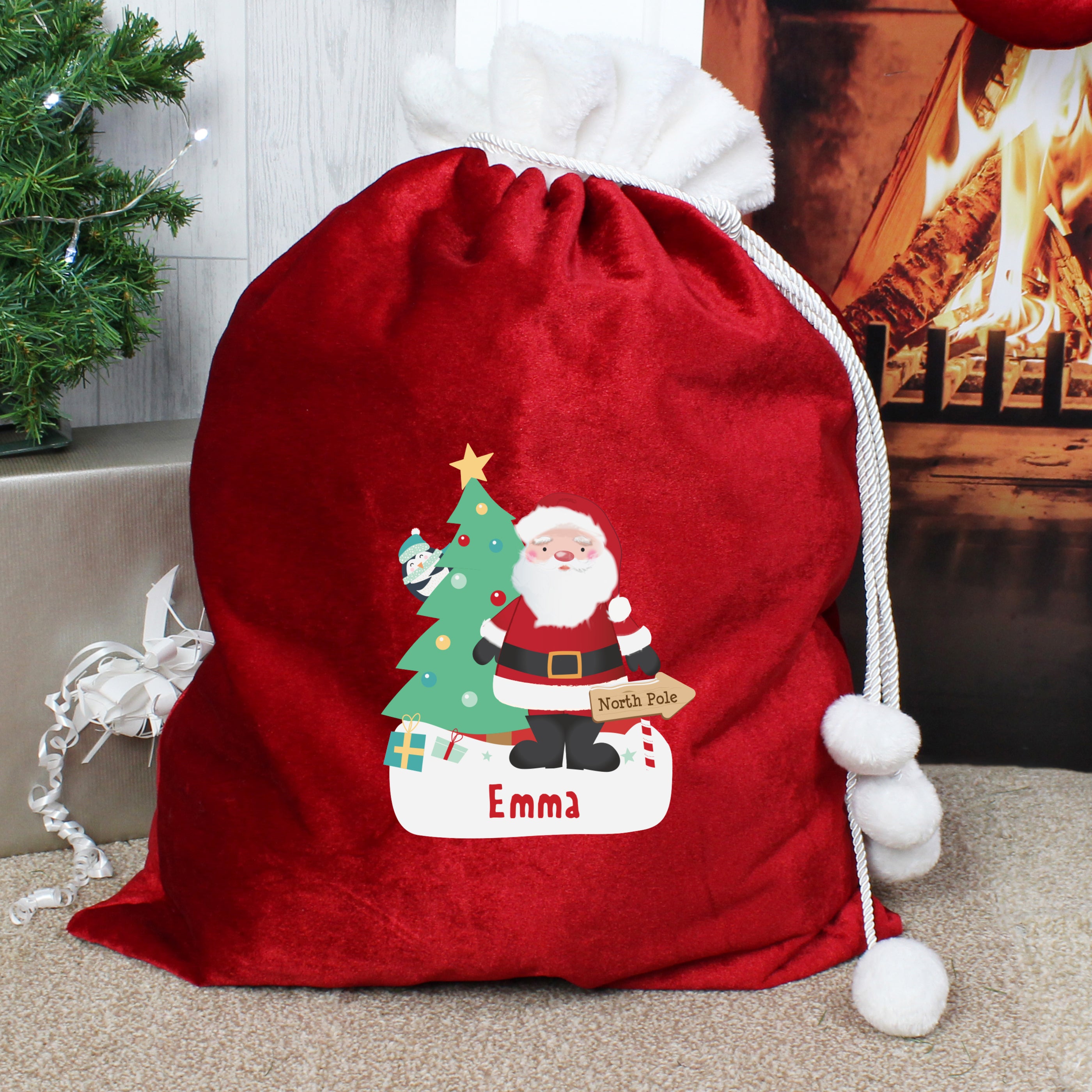 Personalized Santa Luxury Pom Pom Red Christmas Gift Sack - Perfect for Holiday Stocking Stuffers, Secret Santa Gifts & Festive Decorations