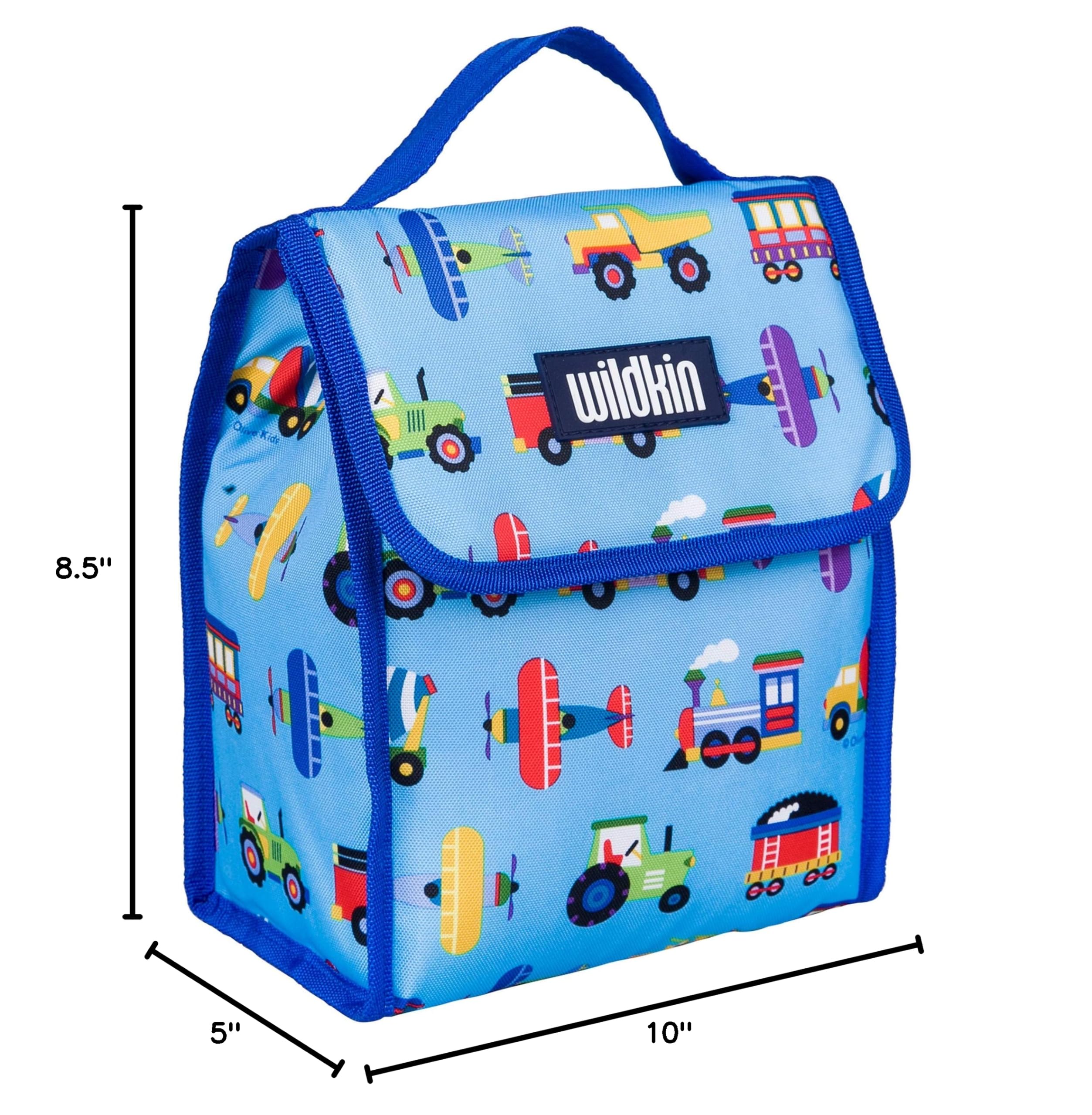 Wildkin Kids Insulated Lunch Bag – Reusable Thermal Lunch Box for School, Travel & Picnics – Keeps Food Hot/Cold – Trains, Planes & Trucks Design – Perfect for School Lunches, Road Trips & Outdoor Adventures