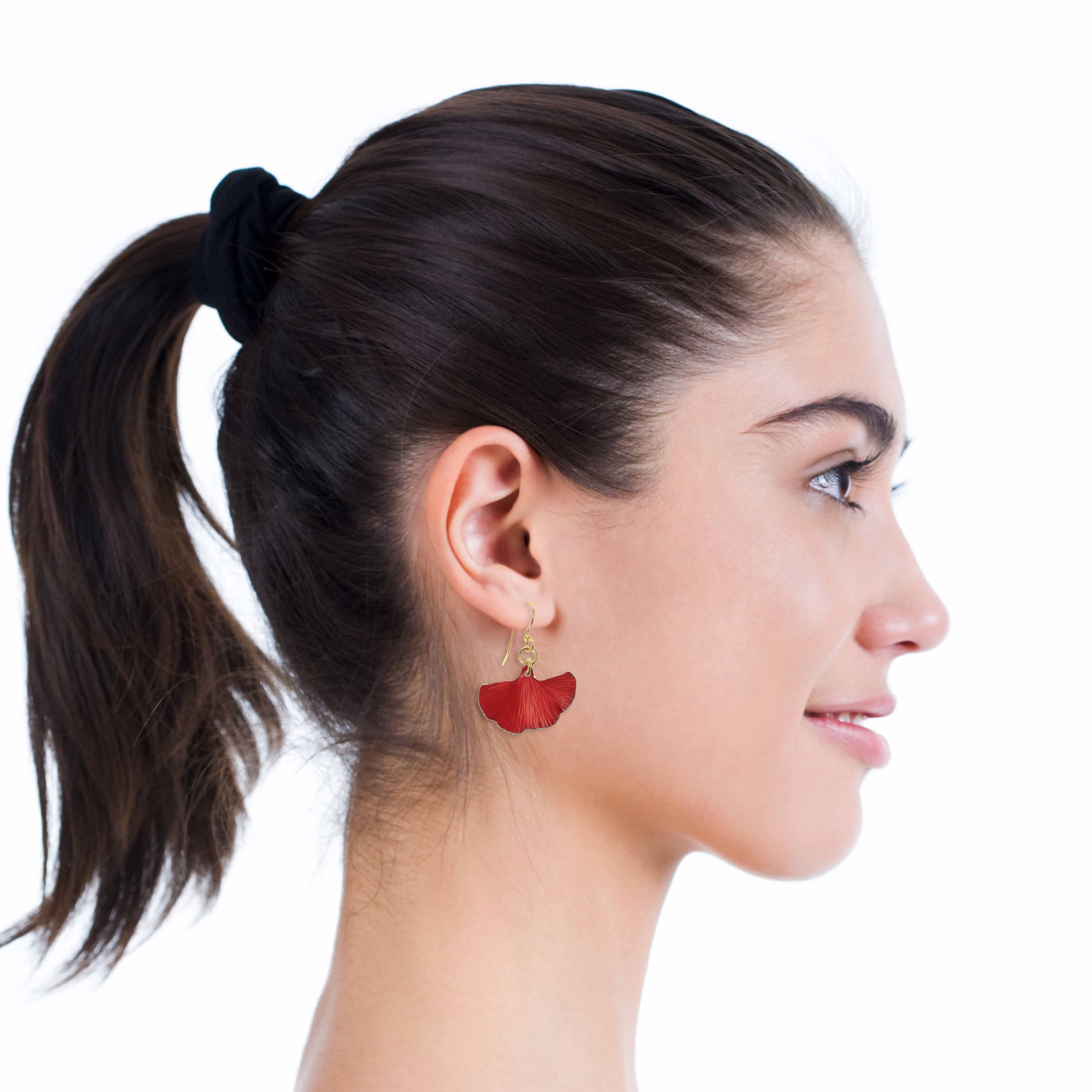 Small Red Ginkgo Leaf Anodized Aluminum Earrings for Women - Lightweight Dangle Earrings for Everyday Wear, Office, Date Night & Special Occasions