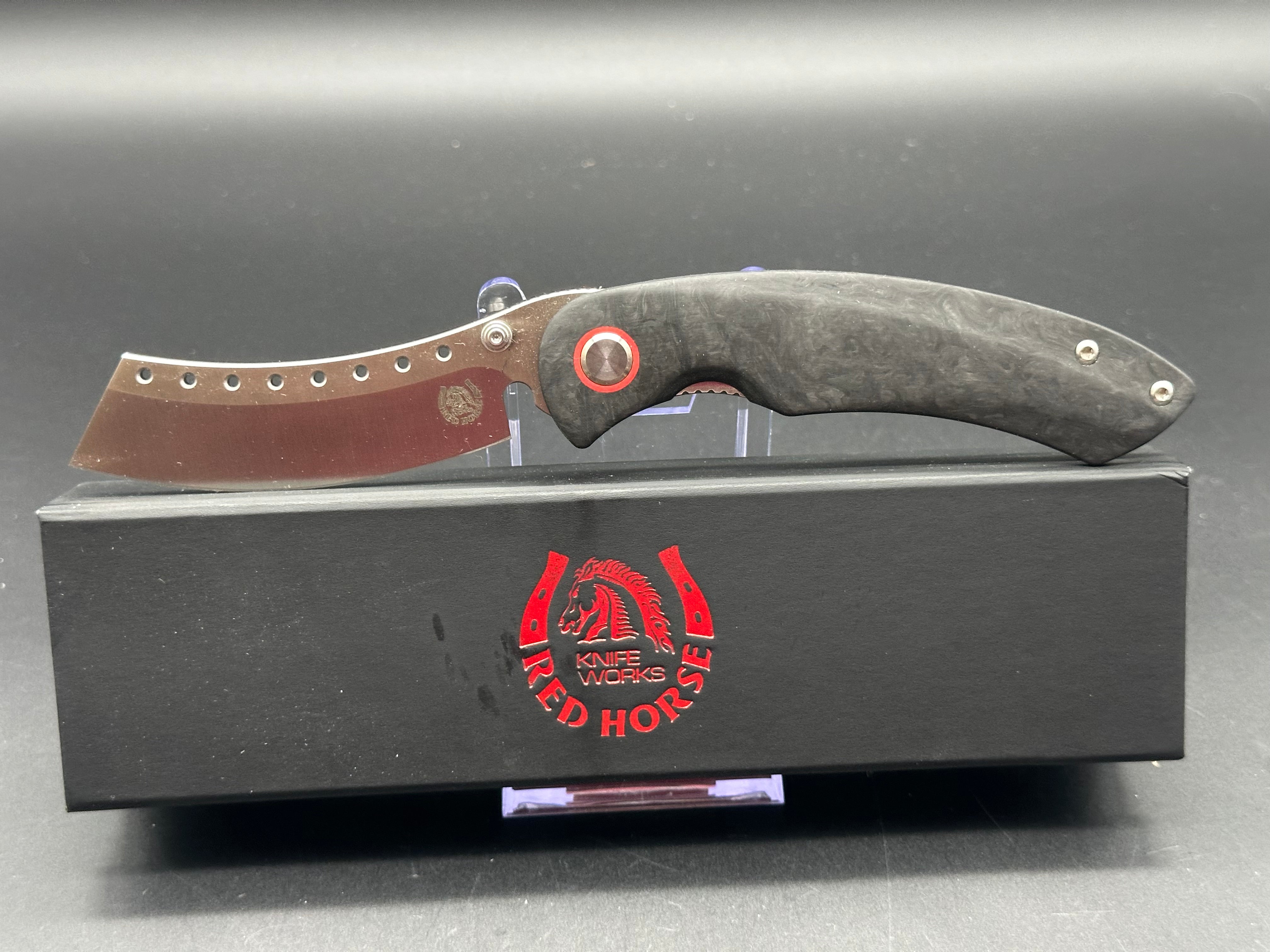 Premium Red Horse Knife Works Hell Razor P Liner Lock Folding Knife - 3.6