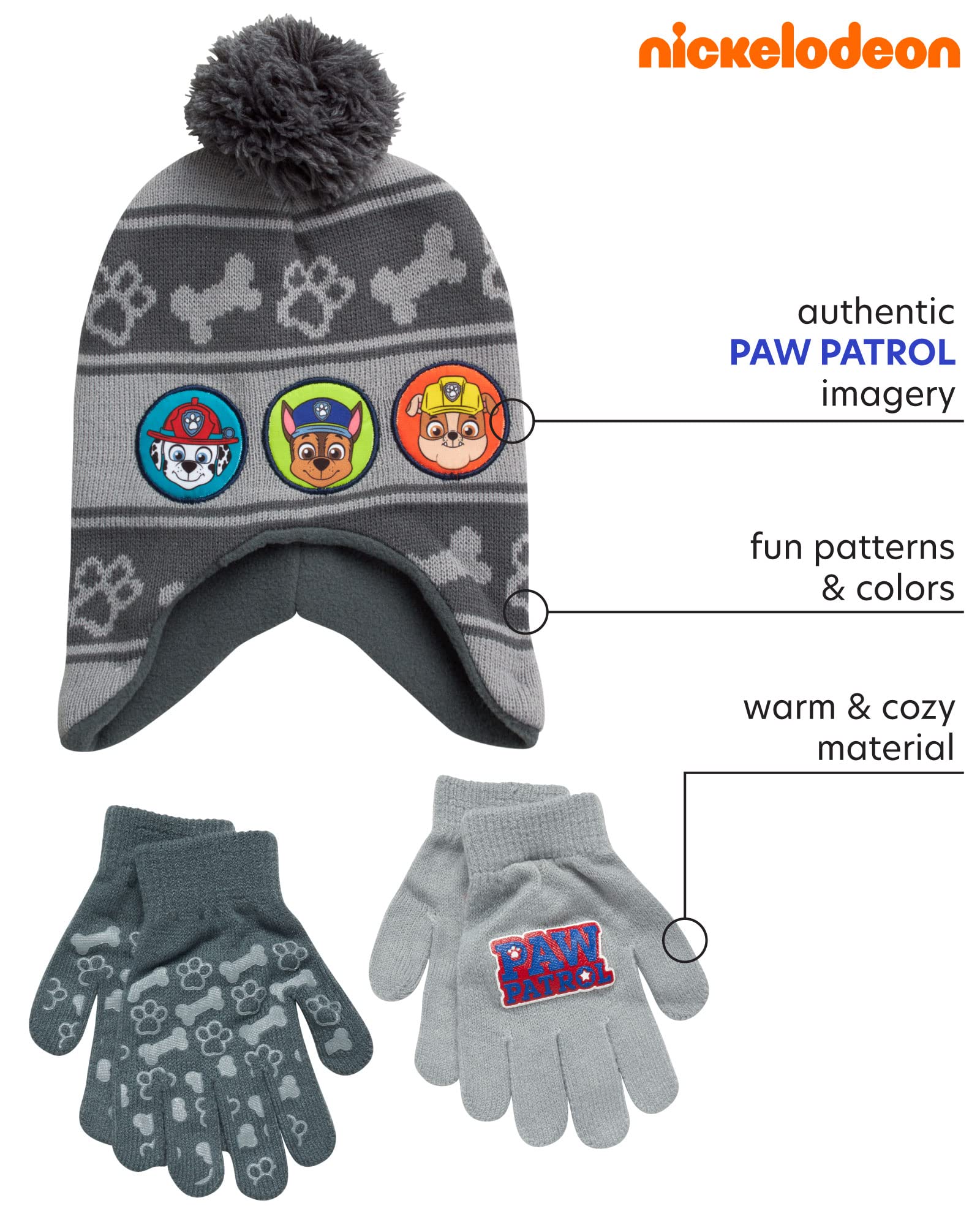 Paw Patrol Winter Hat and Gloves Set for Toddlers & Boys - 2 Pairs of Mittens Included | Nick Jr. Cold Weather Accessories for Outdoor Play & Snow Activities