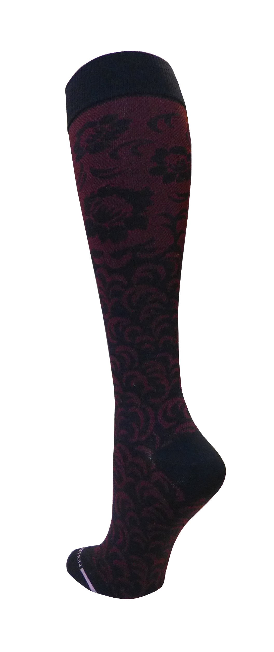 Women's Floral Compression Socks for Circulation & Pain Relief - Black & Burgundy Therapeutic Support Socks for Nurses, Travel & Varicose Veins