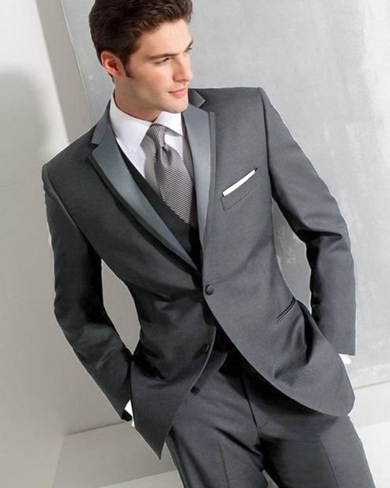 2022 Dark Grey Men's Wedding Tuxedo Suit 3-Piece Set with Peak Lapel & 2 Buttons (Jacket + Vest + Pants) | Groom, Prom & Formal Occasion Attire