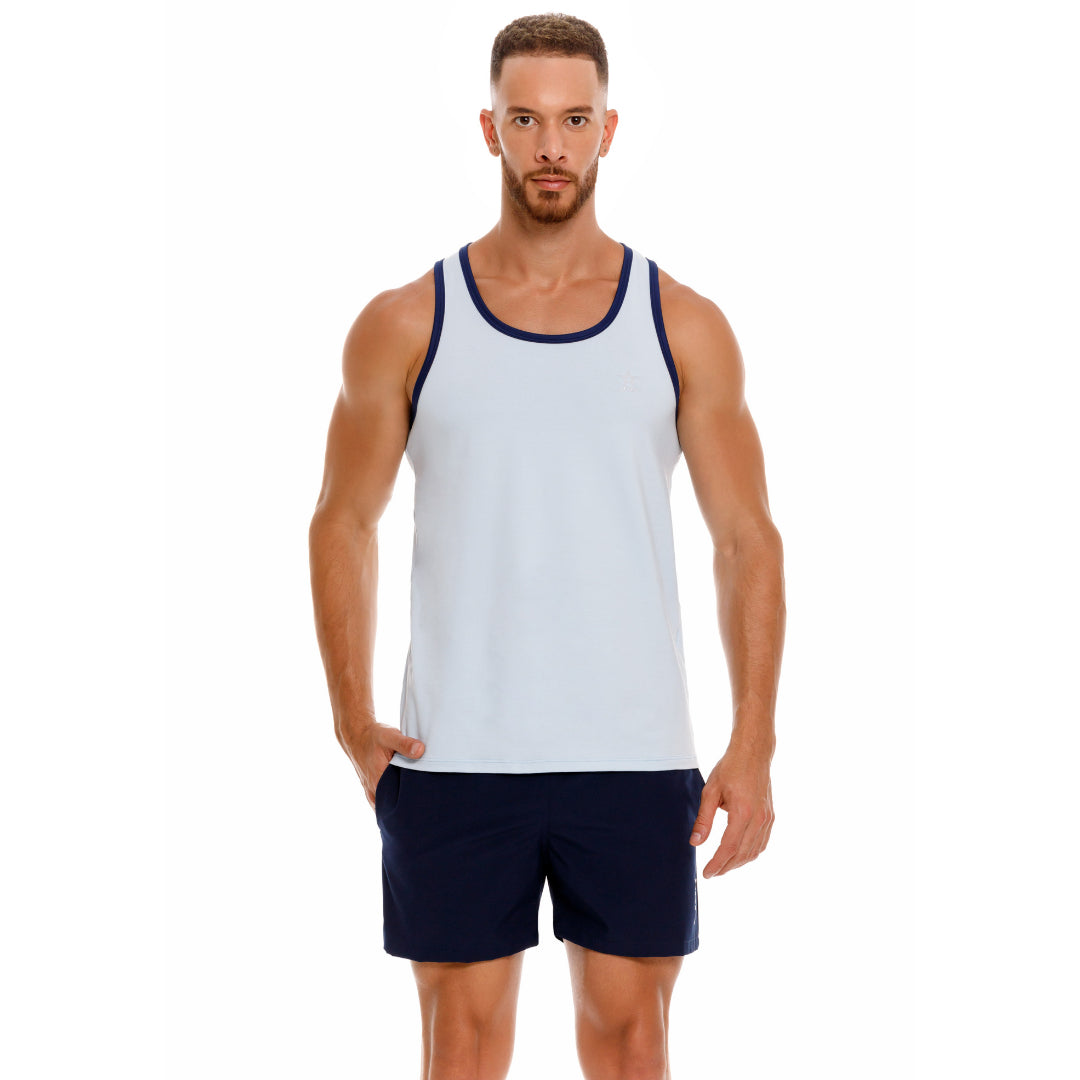 JOR Brixton Slim Fit Cotton Tank Top for Men - Lightweight & Breathable Blue Casual Shirt - Perfect for Summer, Gym, and Everyday Wear