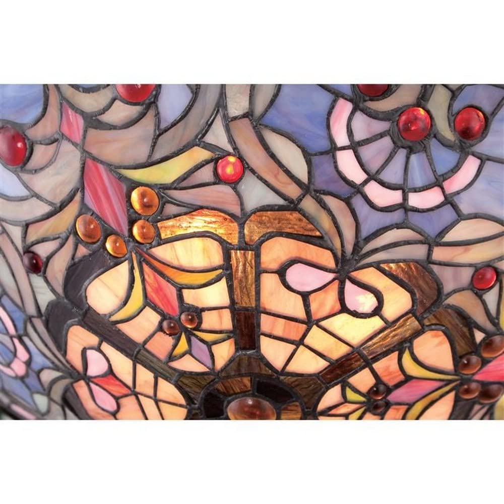 Tiffany Ceiling Light - 2-Light Traditional Flush Mount Fixture with Stained Glass Shade (Model 71-Bel-1753595) - Perfect for Dining Room, Bedroom or Hallway Lighting