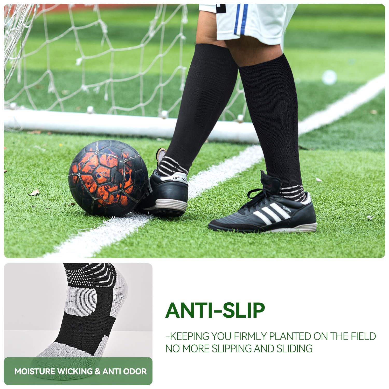 IRAMY Compression Soccer Socks - Ankle Support Socks with Coolmax Technology for Moisture Wicking & Anti-Slip Grip - Football Baseball Softball Athletic Socks (1/2/3 Packs) - Ideal for Training, Games & Sports Performance